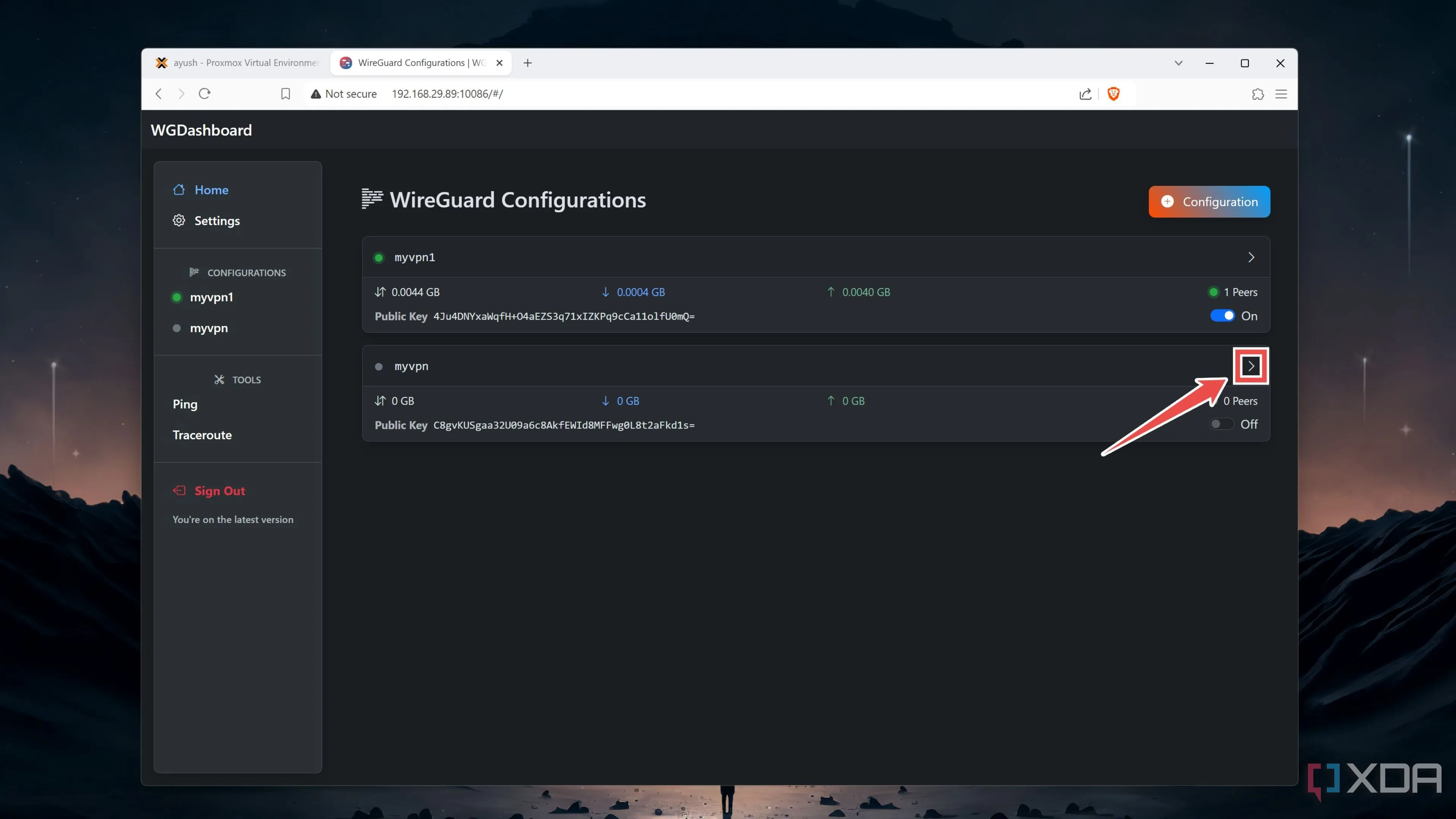 Giao diện cài đặt WireGuard VPN trên Proxmox