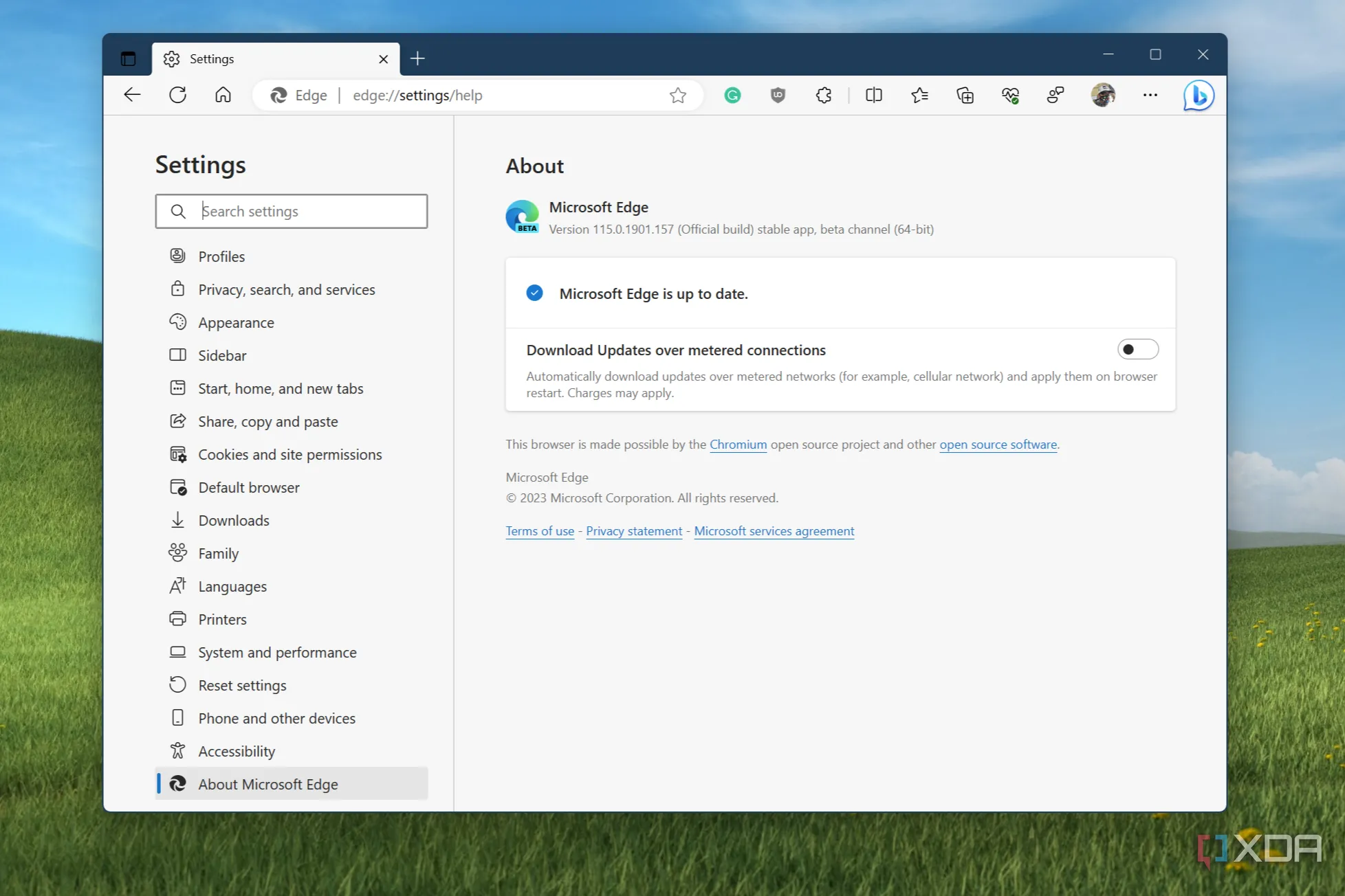 Giao diện cập nhật của trình duyệt Microsoft Edge với thông báo Update