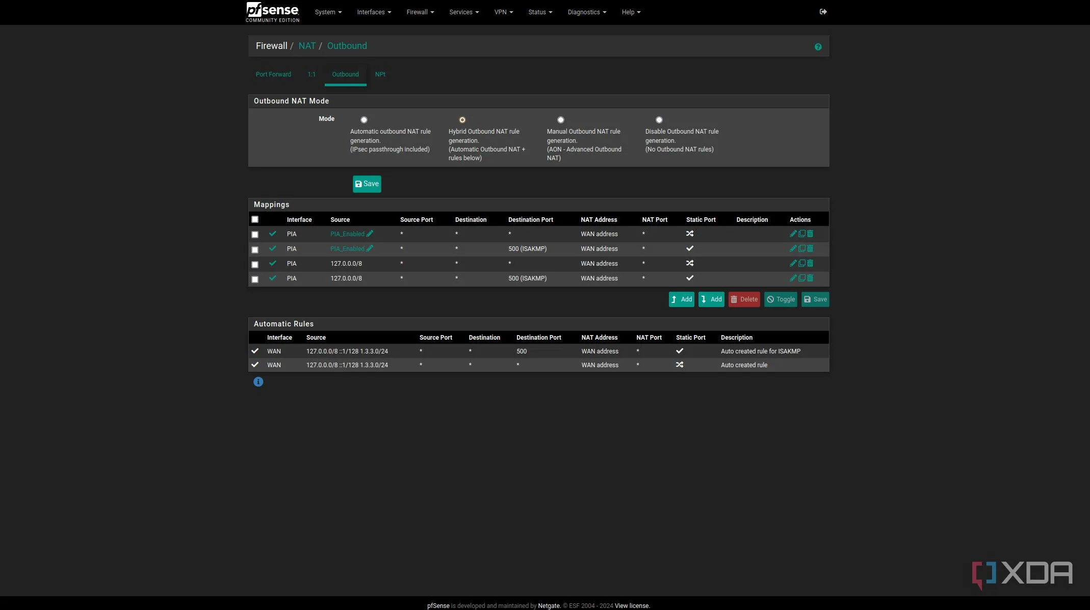 Giao diện cấu hình thêm quy tắc NAT outbound trên tường lửa pfSense, cho thấy giải pháp bảo mật mạng hiệu quả và tiết kiệm