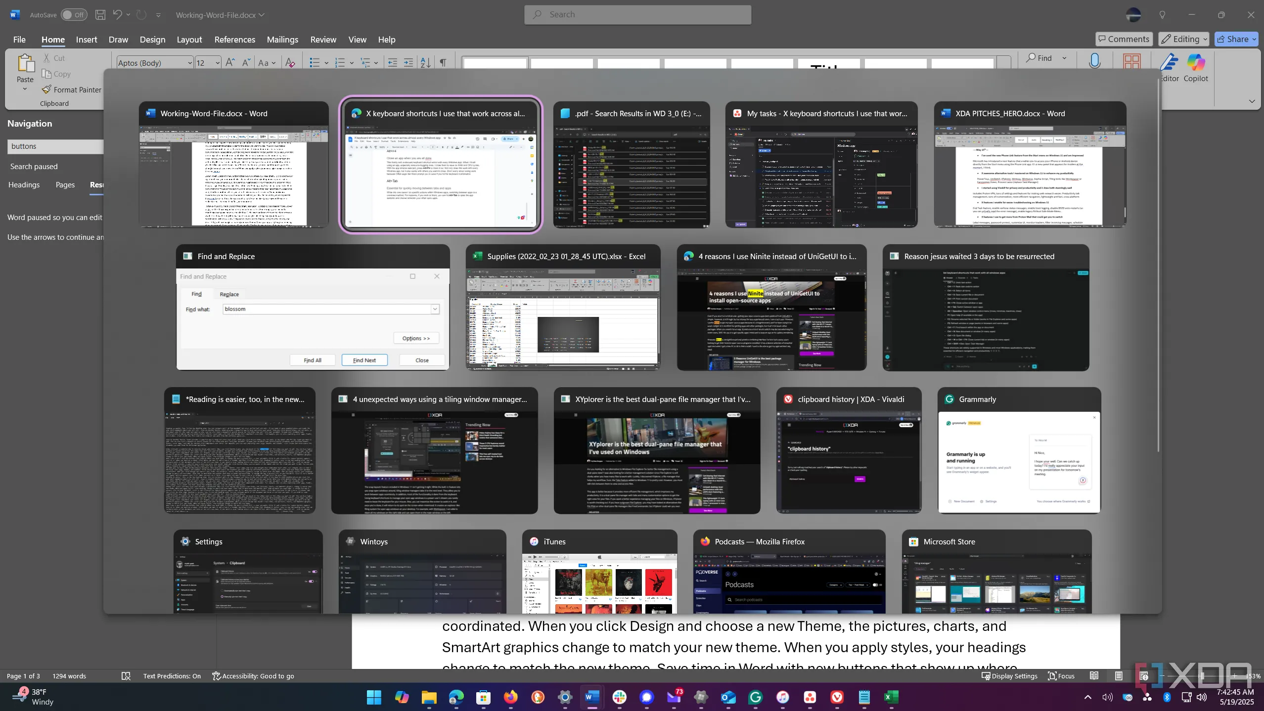 Giao diện chuyển đổi ứng dụng App Switcher trên Windows 11 bằng Alt + Tab