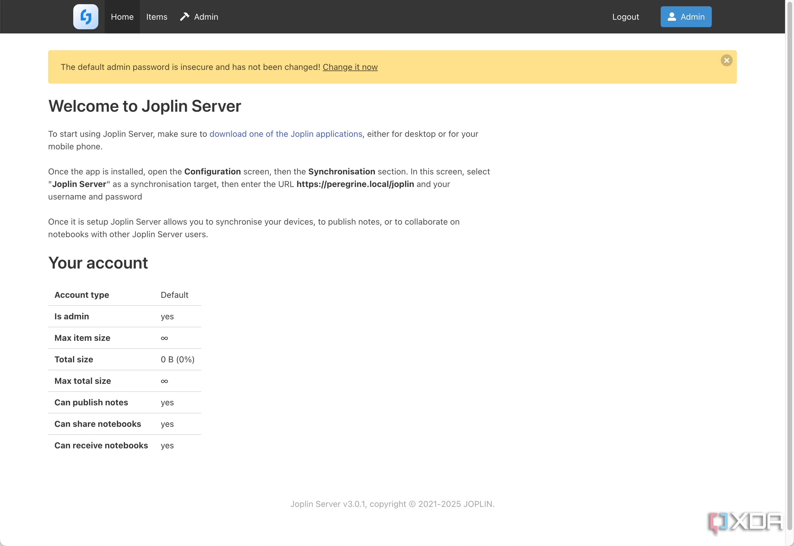 Giao diện đăng nhập của Joplin Server trên trình duyệt web, xác nhận việc cài đặt thành công máy chủ Joplin tự host trên Raspberry Pi.