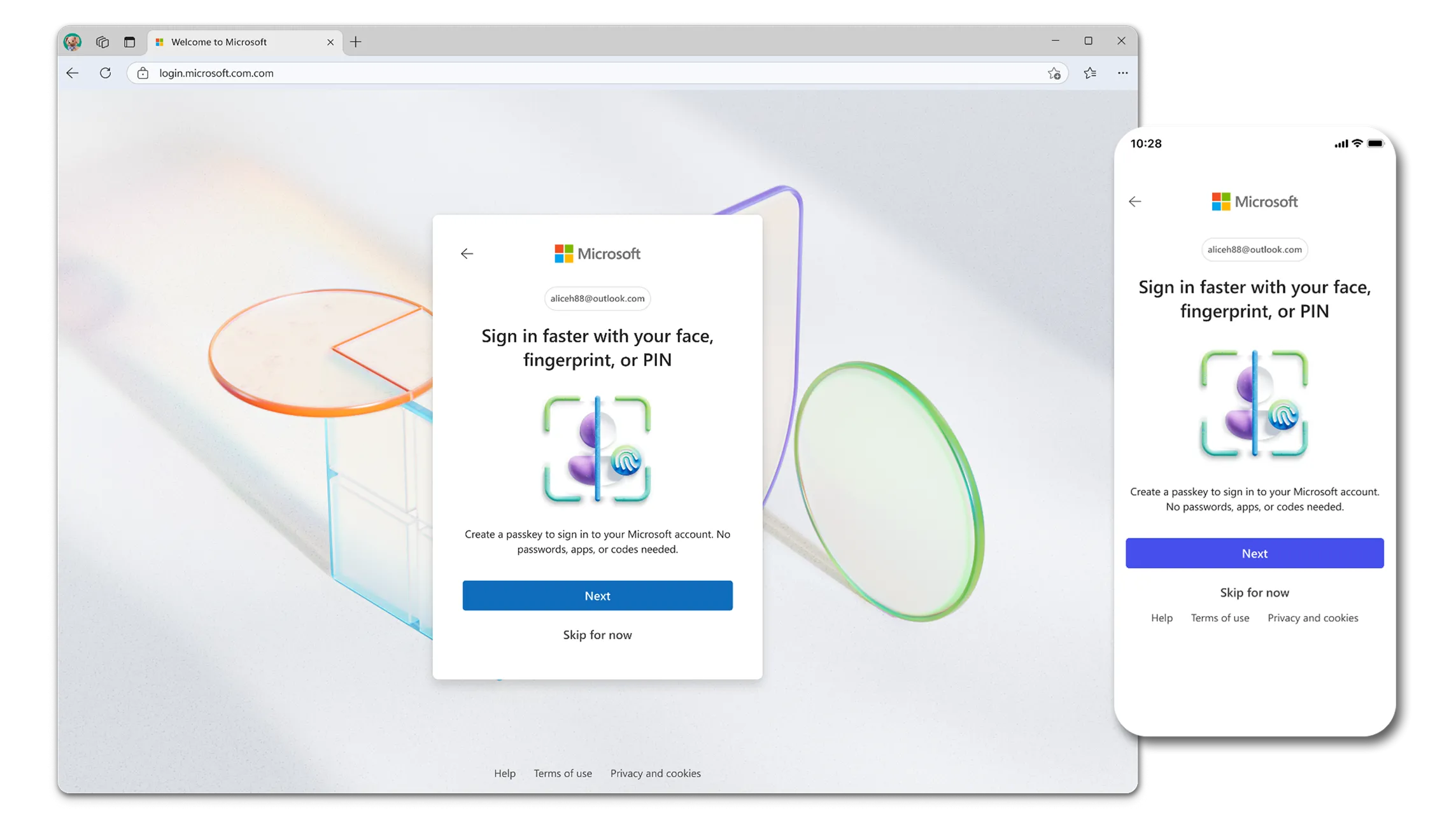 Giao diện đăng nhập tài khoản Microsoft với tùy chọn không cần mật khẩu bằng passkey