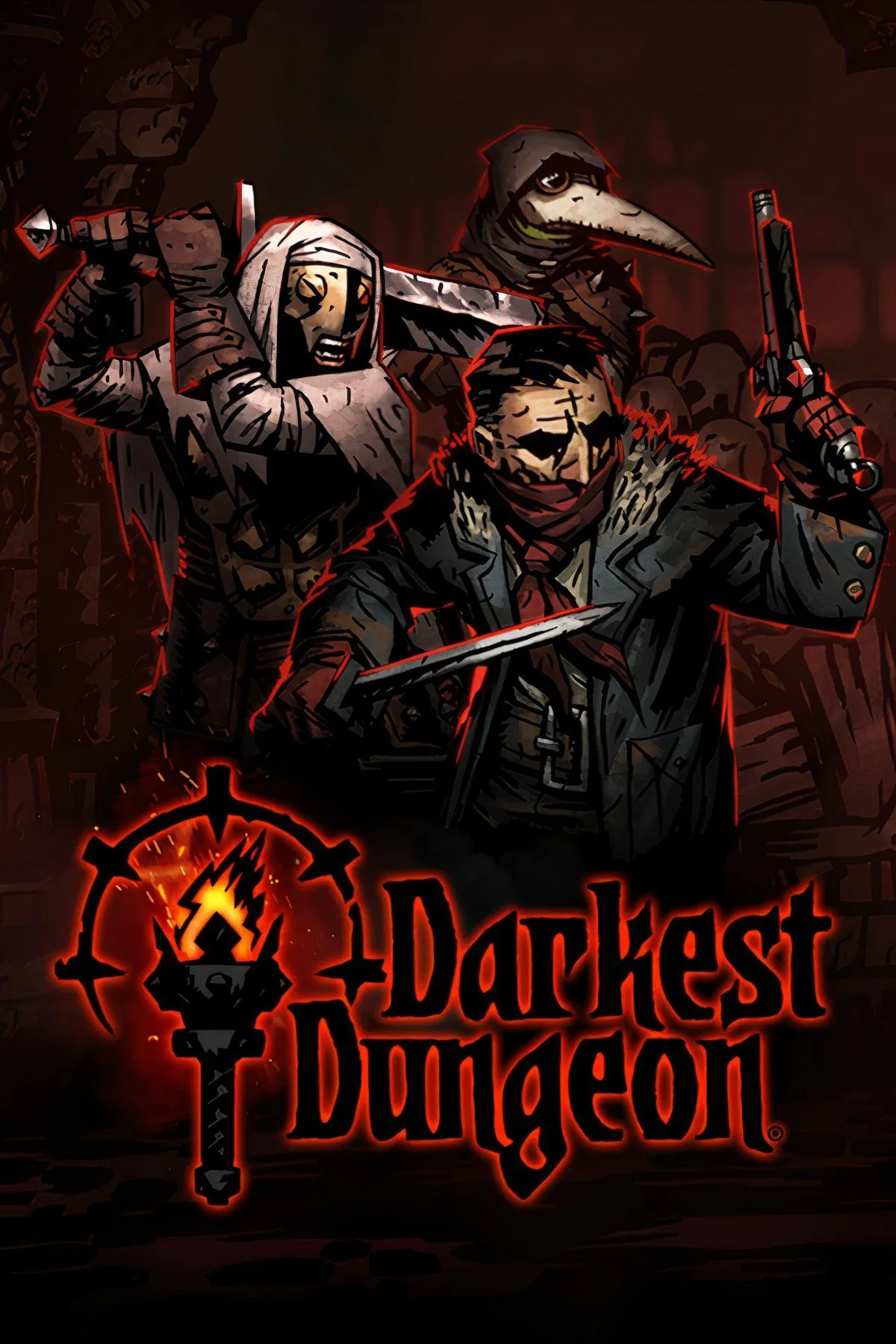 Giao diện Darkest Dungeon với các nhân vật và quái vật trong hầm ngục