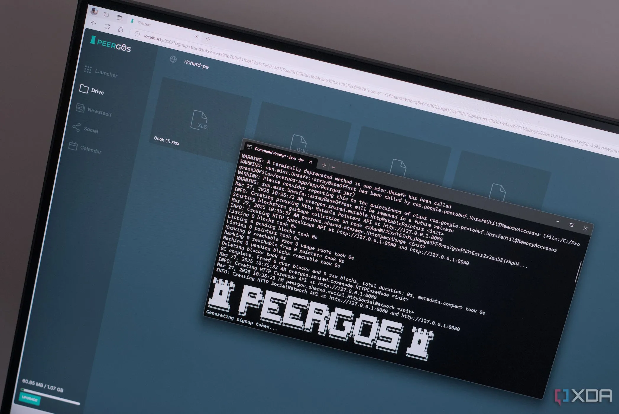 Giao diện dashboard của Peergos hiển thị các chức năng quản lý lưu trữ và kết nối