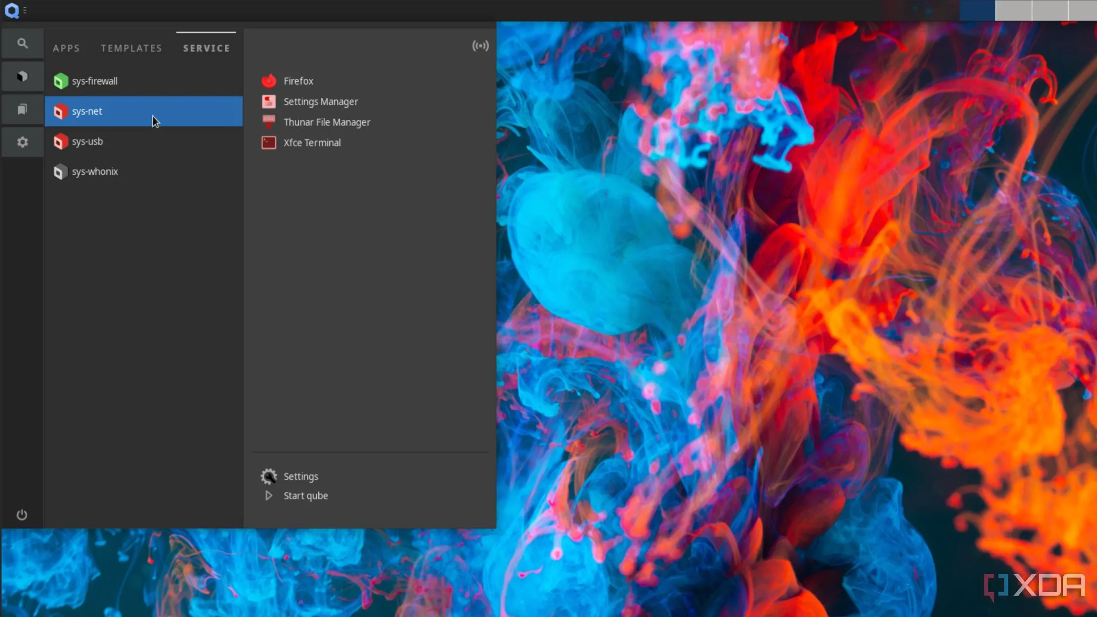 Giao diện dịch vụ trên Qubes OS, một distro Linux độc đáo