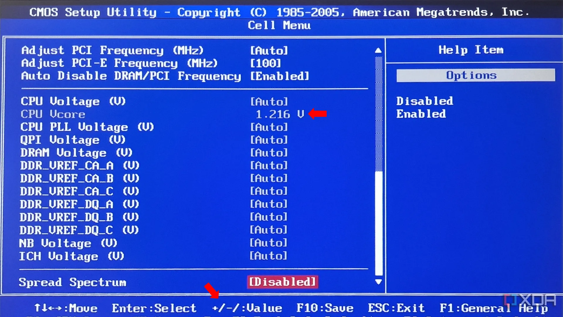 Giao diện điều chỉnh điện áp CPU trong BIOS khi thực hiện undervolt