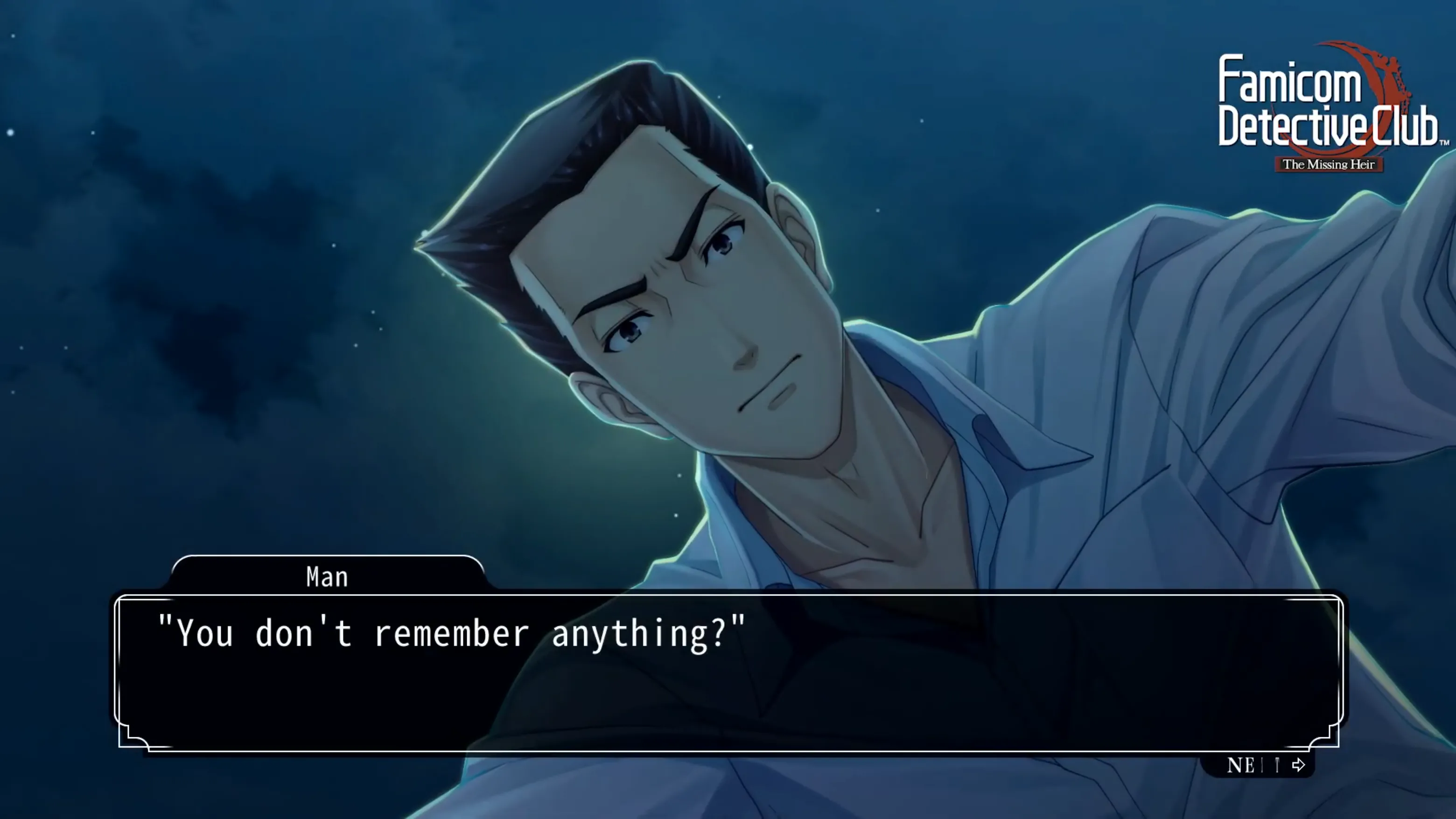 Giao diện Famicom Detective Club: The Missing Heir trên Nintendo Switch, một game visual novel trinh thám.