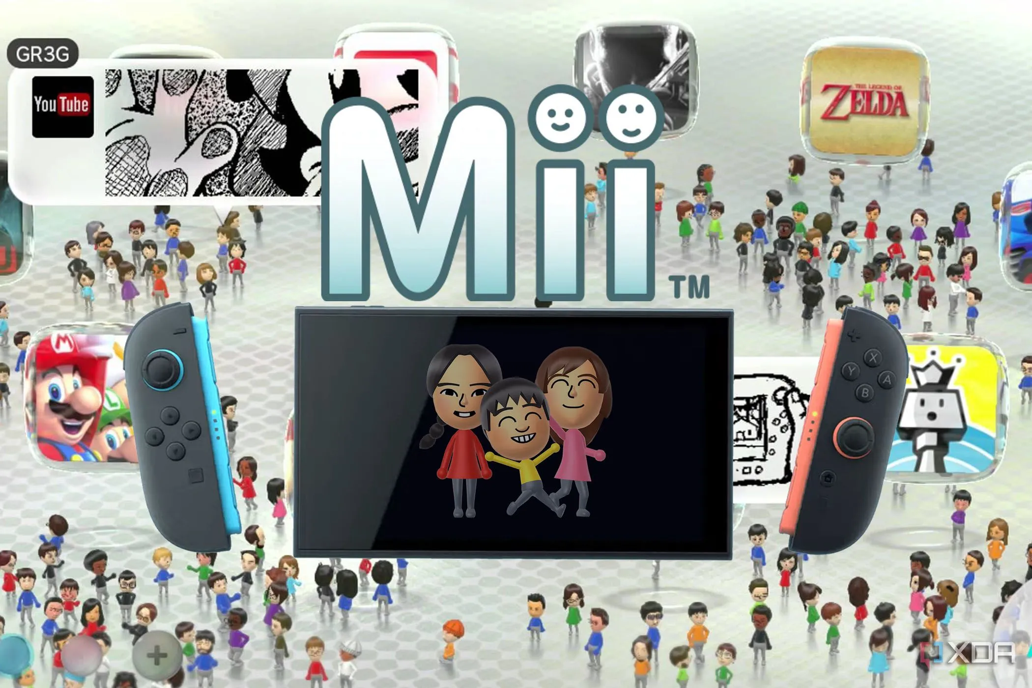 Giao diện GameChat của Nintendo Switch 2 hiển thị các Mii đang tương tác, minh họa tính năng xã hội.