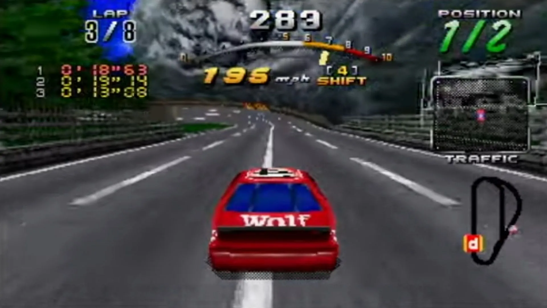 Giao diện gameplay sống động của Daytona USA CCE Net Link Edition trên Sega Saturn