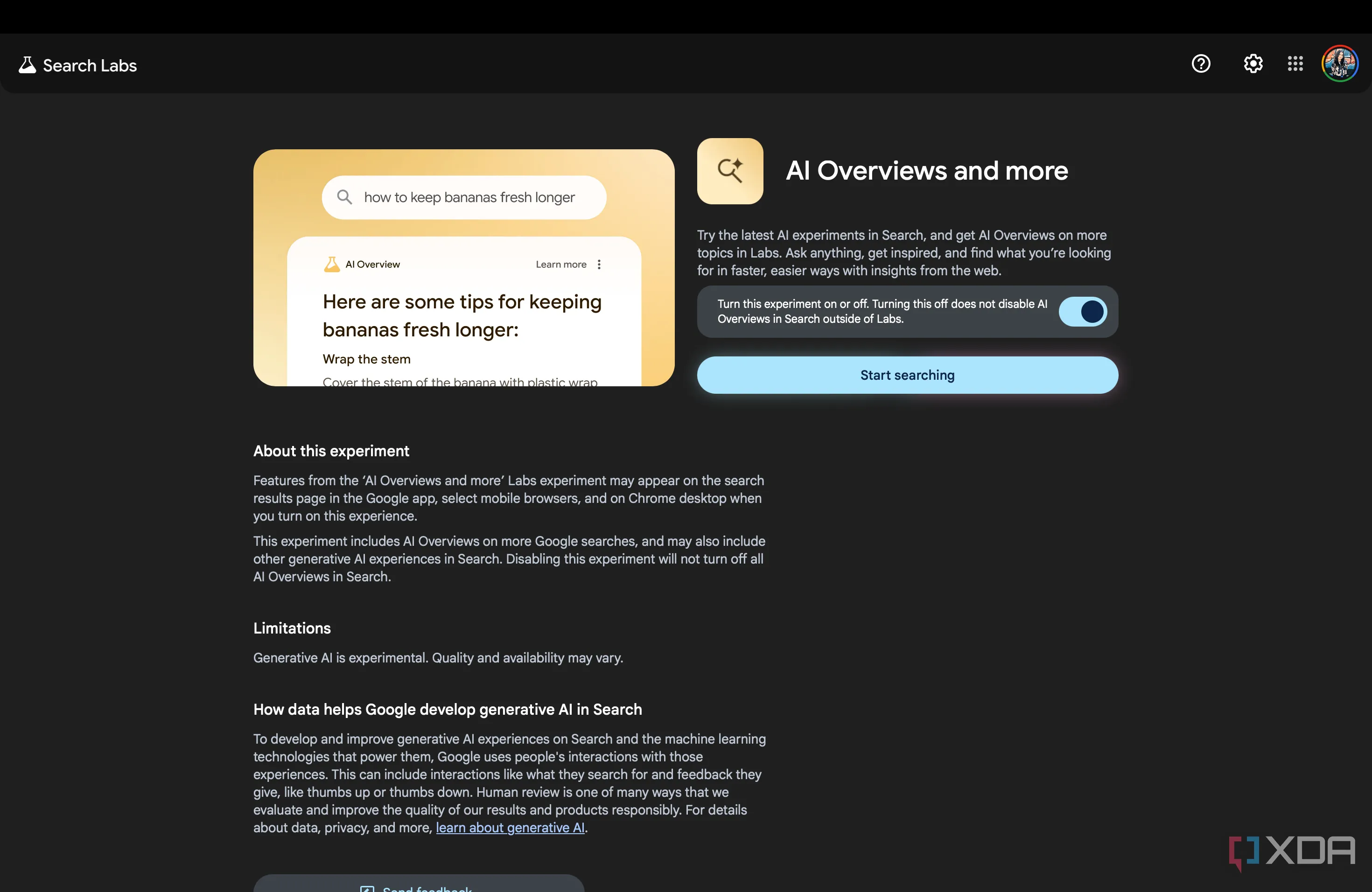Giao diện Google Labs để bật thử nghiệm AI Overviews và Audio Overviews
