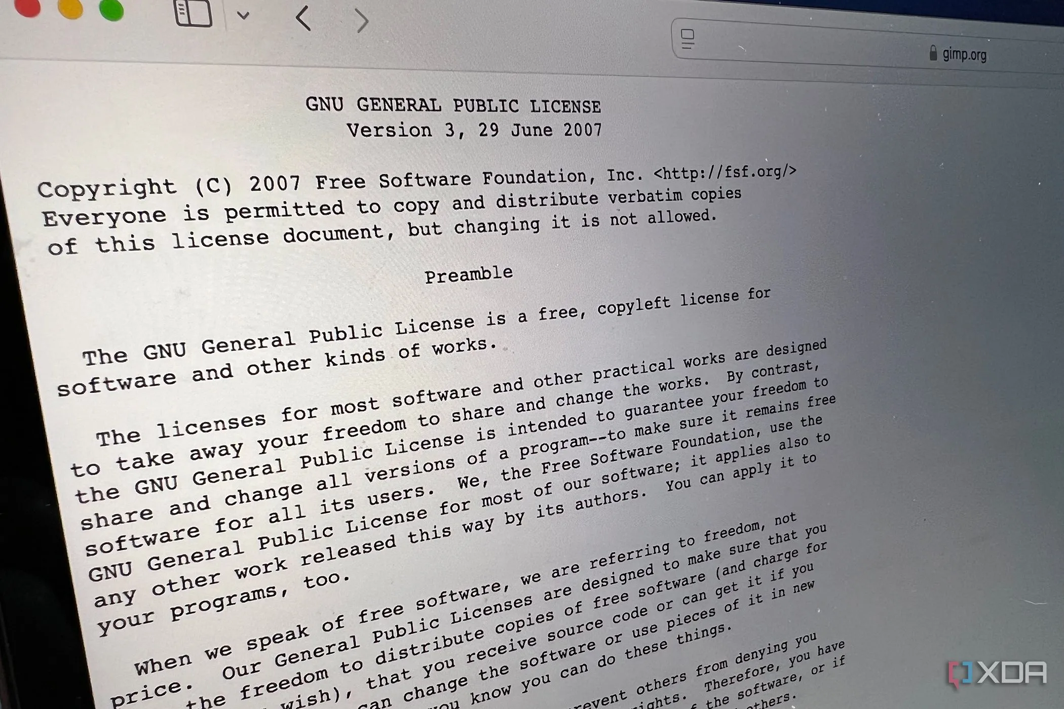 Giao diện hiển thị giấy phép Copyleft của GIMP, minh chứng cho quyền sở hữu phần mềm mã nguồn mở