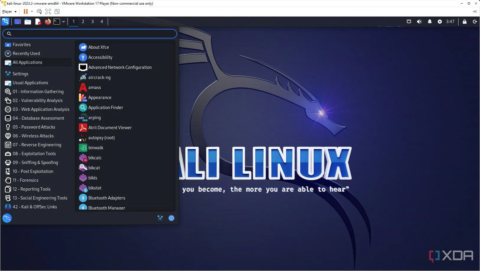 Giao diện Kali Linux trên máy ảo VMware