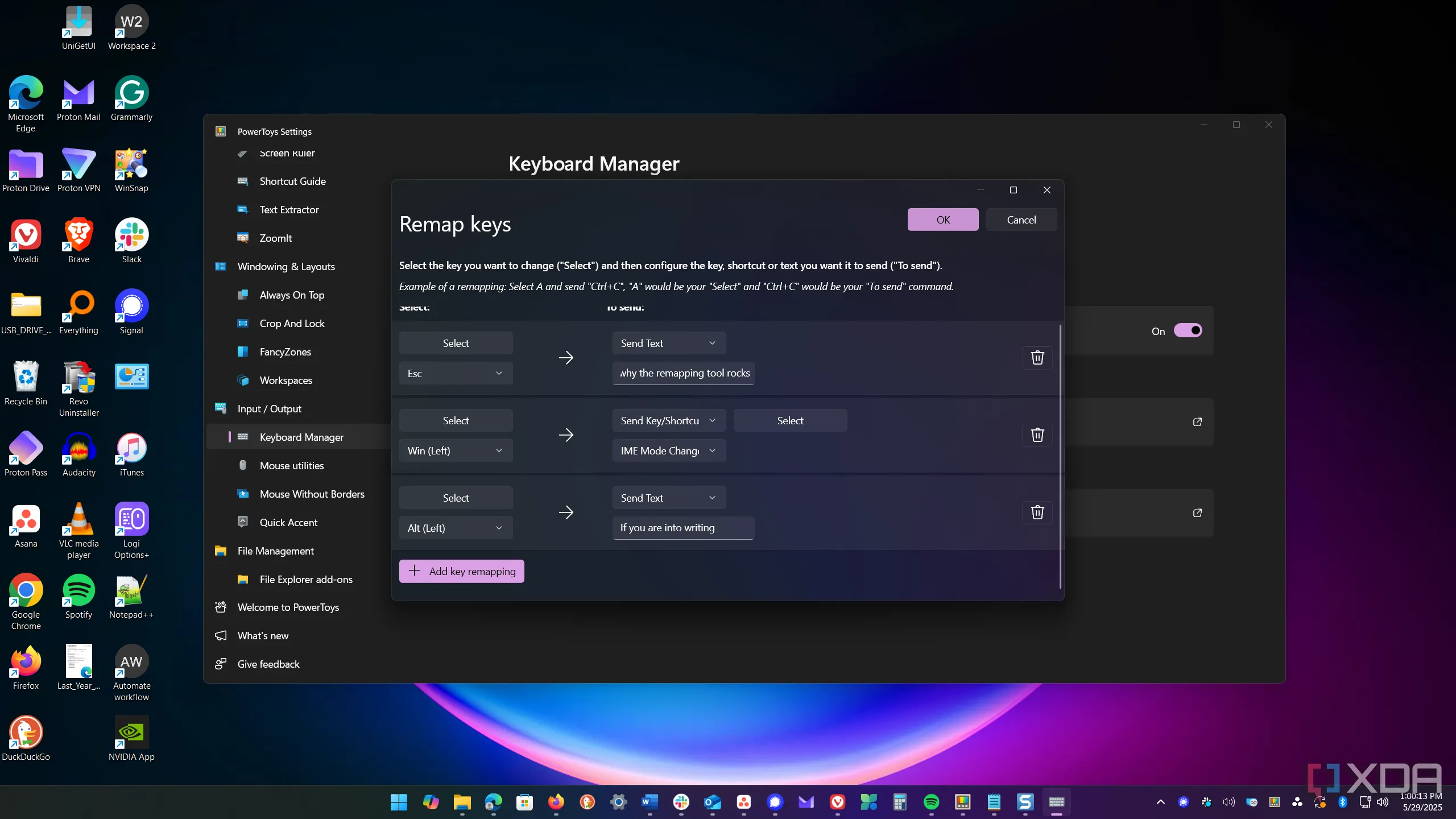 Giao diện Keyboard Manager của PowerToy để ánh xạ lại bàn phím của bạn