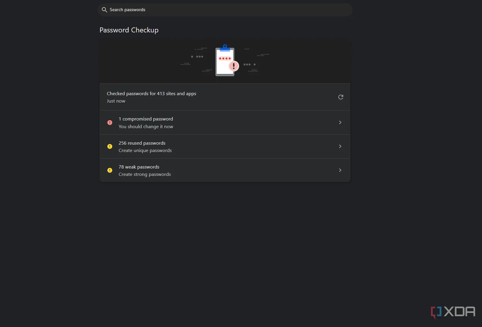 Giao diện kiểm tra mật khẩu của Google Password Manager