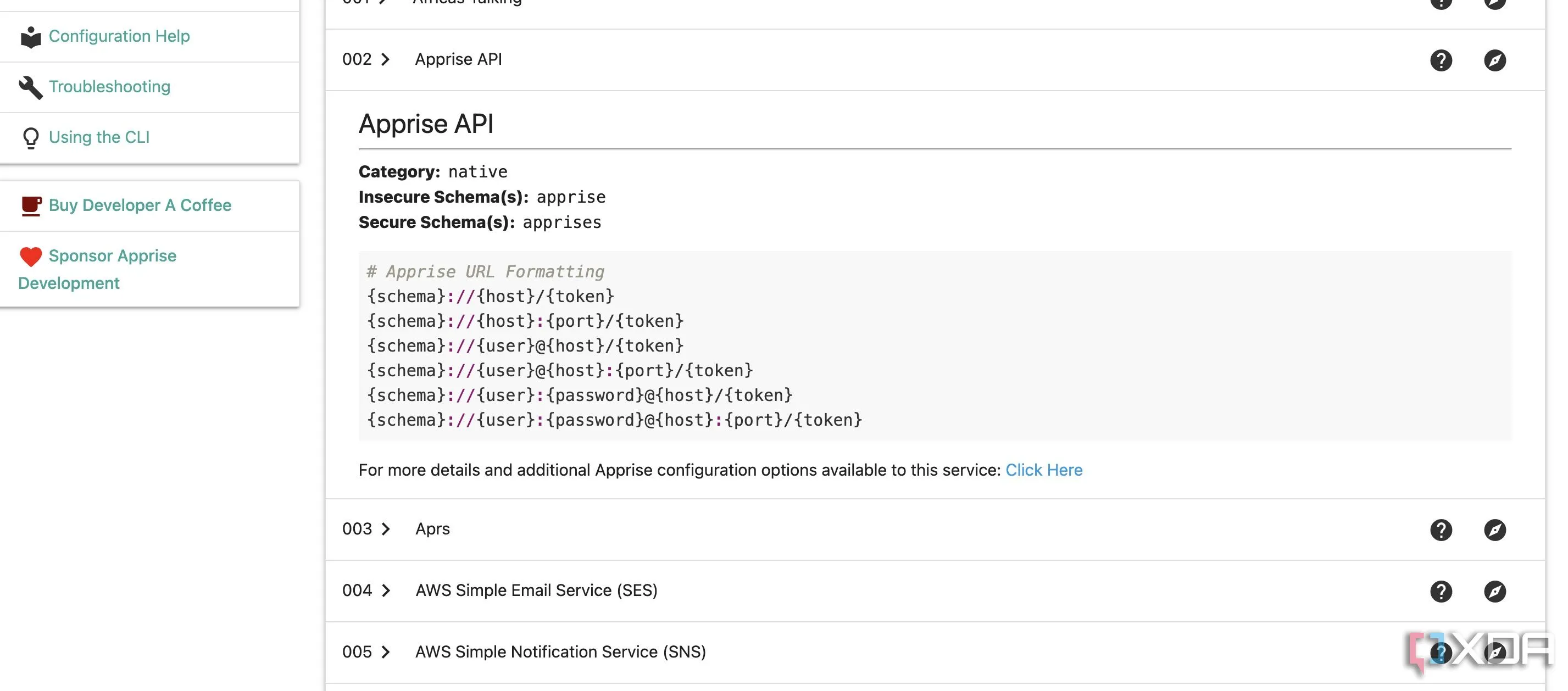 Giao diện lập trình ứng dụng (API) của Apprise, cho thấy sự linh hoạt trong việc tích hợp