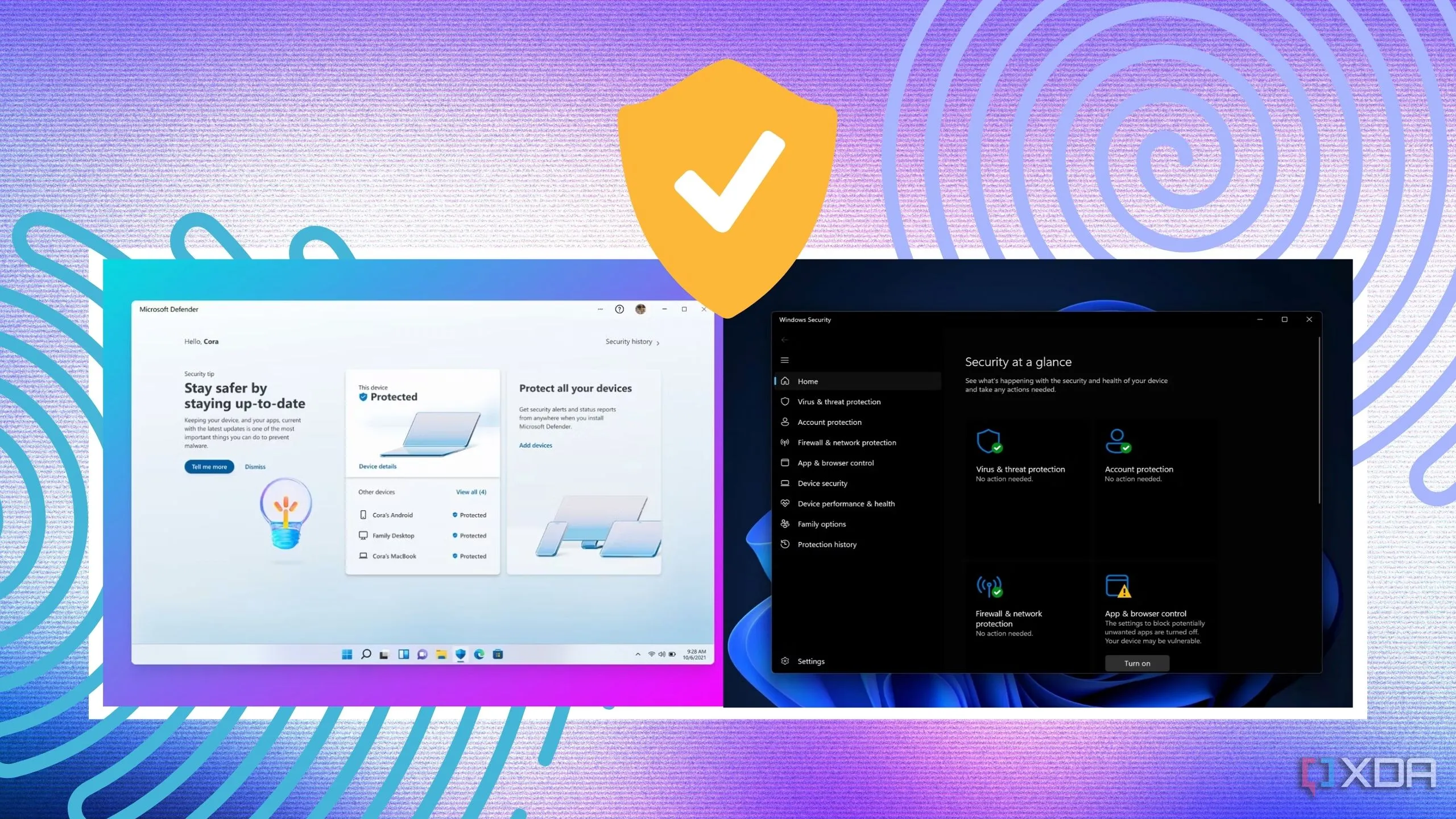 Giao diện màn hình chính của Microsoft Defender và Windows Security khi bật Controlled Folder Access