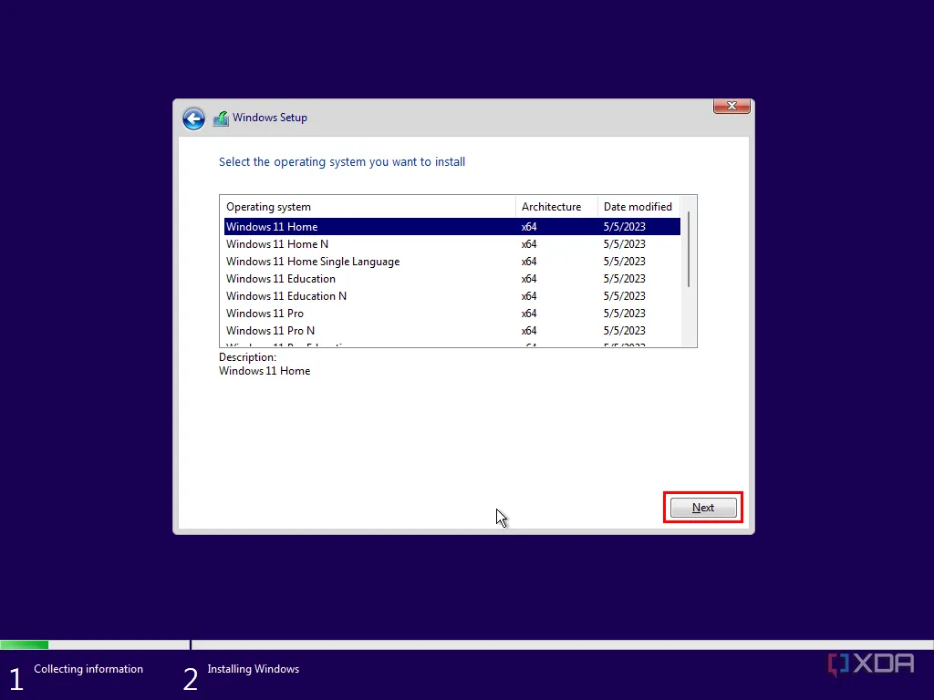 Giao diện môi trường cài đặt Windows 11 yêu cầu người dùng chọn phiên bản, minh họa quá trình cài đặt lại hệ điều hành sạch để tối ưu hóa PC cũ.