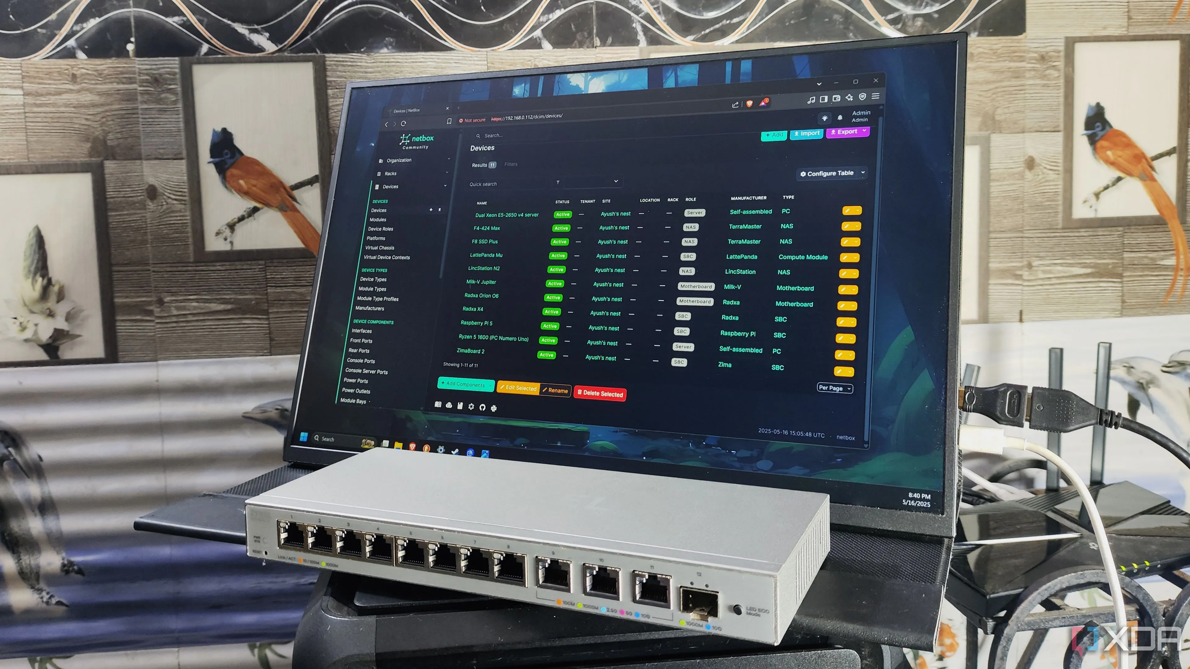 Giao diện NetBox hiển thị chi tiết các thiết bị và tài nguyên mạng, hỗ trợ tài liệu hóa home lab hiệu quả