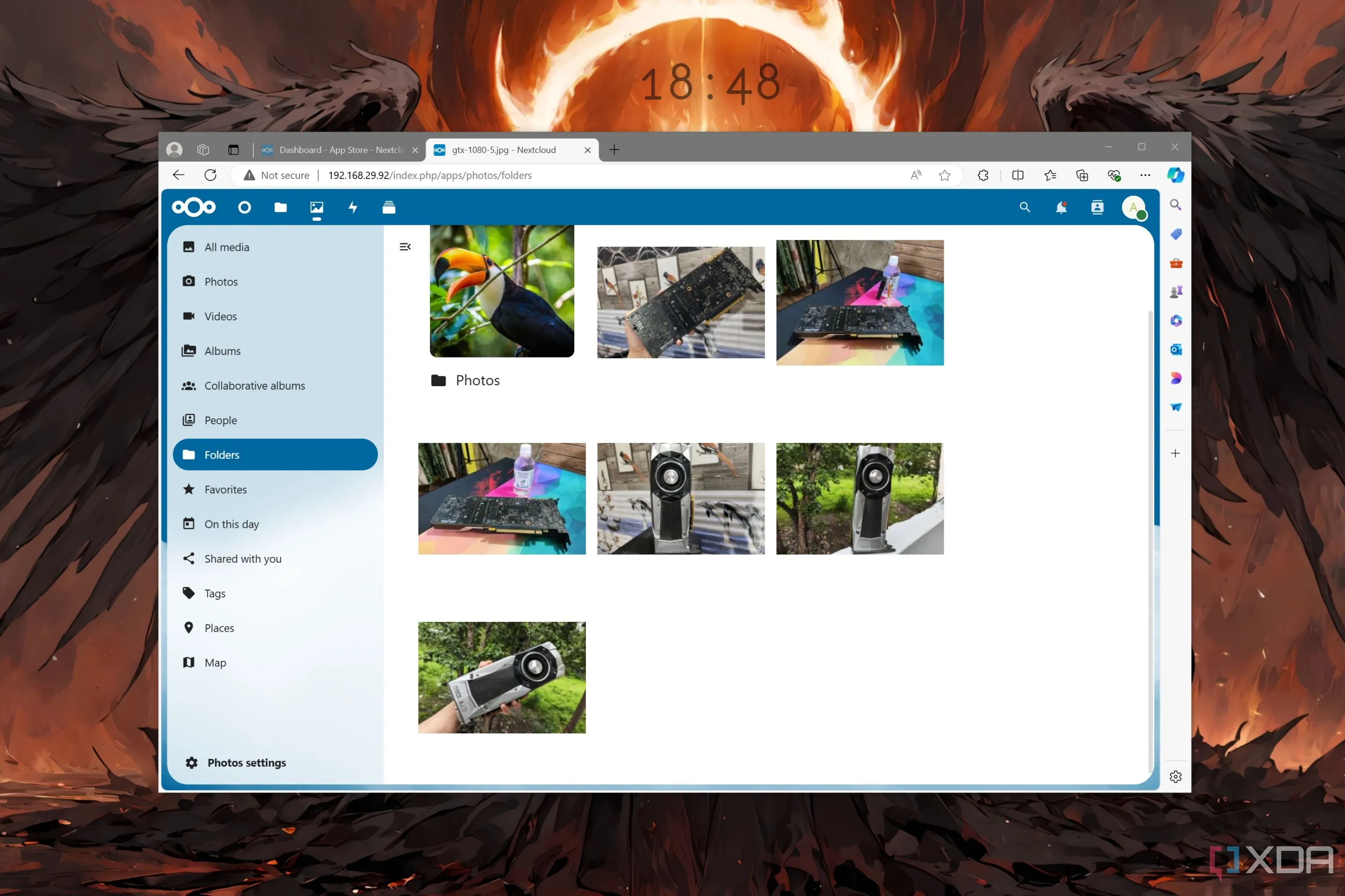 Giao diện Nextcloud hiển thị các thư mục và ảnh, minh họa khả năng quản lý tệp