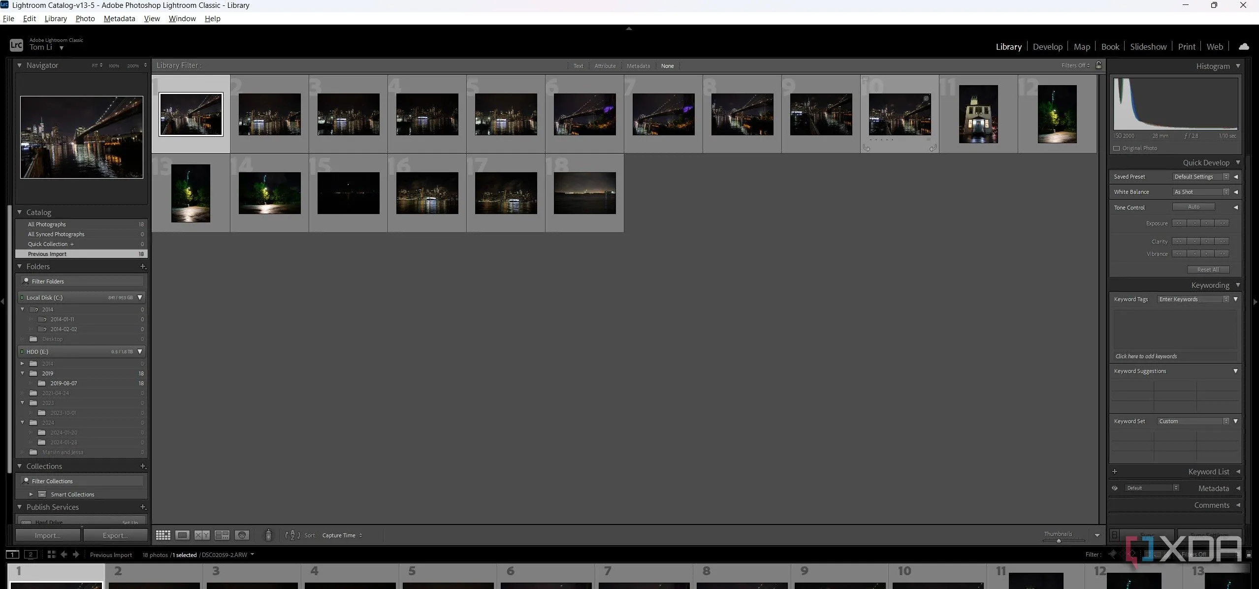 Giao diện nhập ảnh của Adobe Lightroom với các hình thu nhỏ rõ ràng