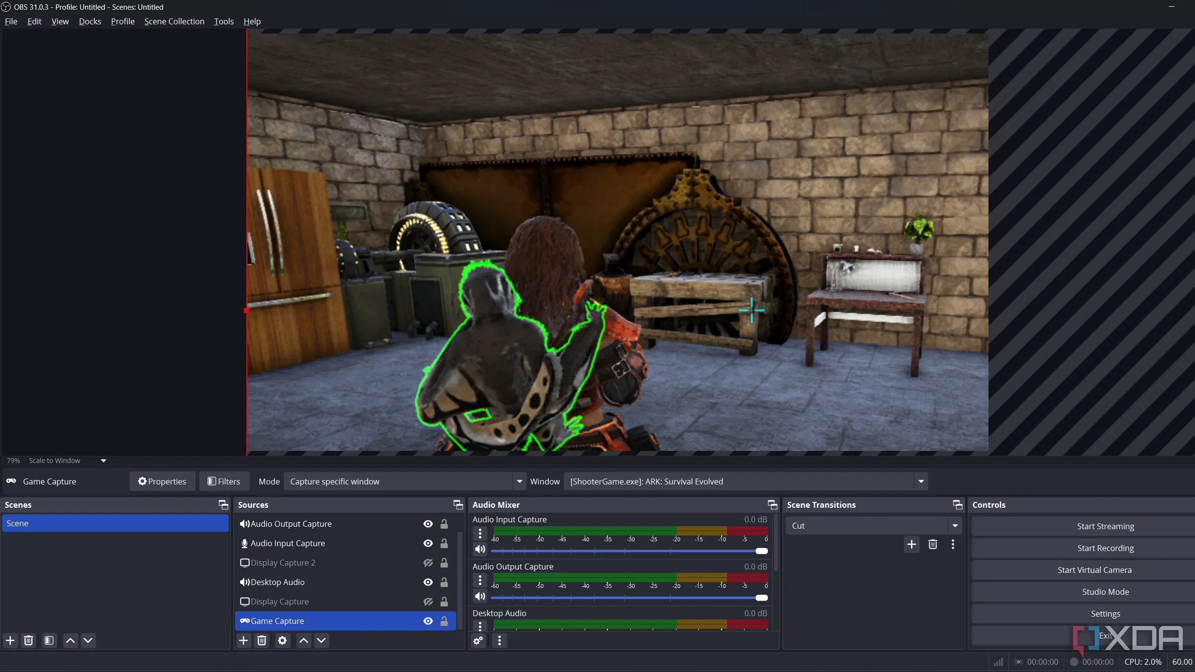 Giao diện OBS Studio đang ghi hình một trò chơi, thể hiện khả năng quay màn hình chất lượng cao cho game thủ