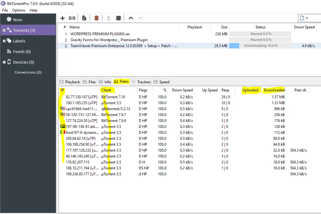 Giao diện phần mềm BitTorrent, minh họa công cụ chia sẻ tệp P2P từng gây lo ngại về vi phạm bản quyền game PC
