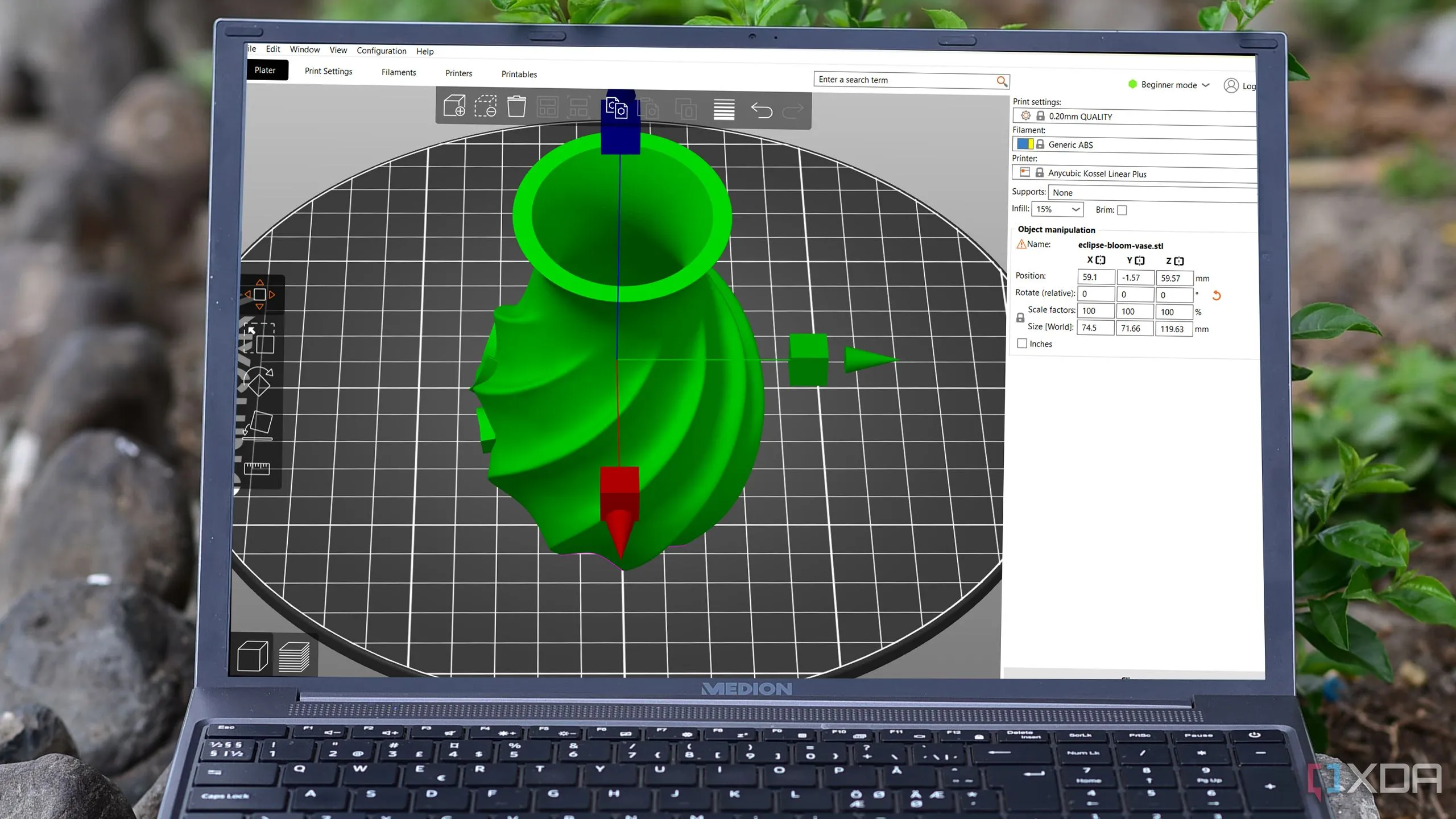 Giao diện phần mềm cắt lát hiển thị mô hình 3D sẵn sàng cho in ấn