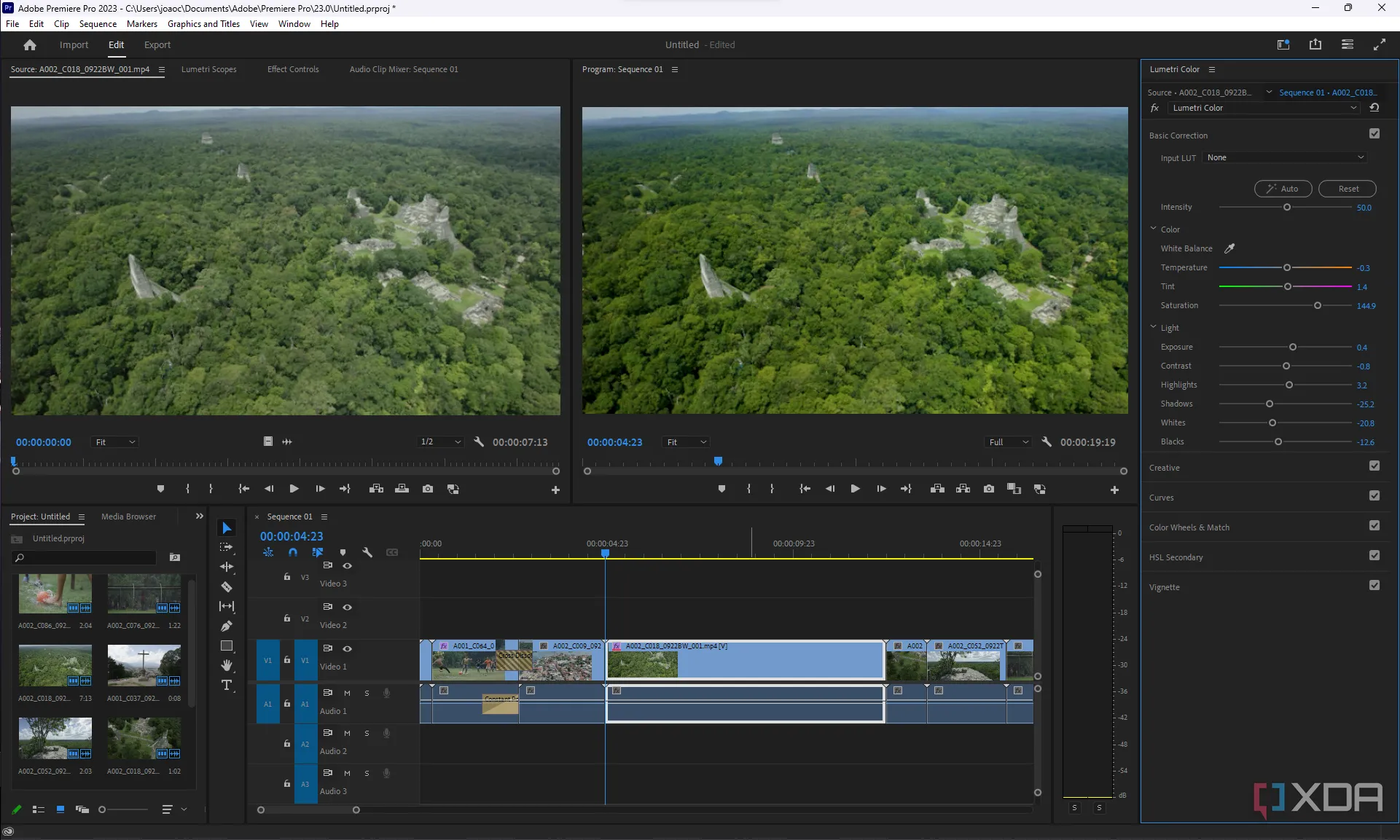Giao diện phần mềm chỉnh sửa video Adobe Premiere Pro, thể hiện tác vụ đòi hỏi hiệu suất RAM cao