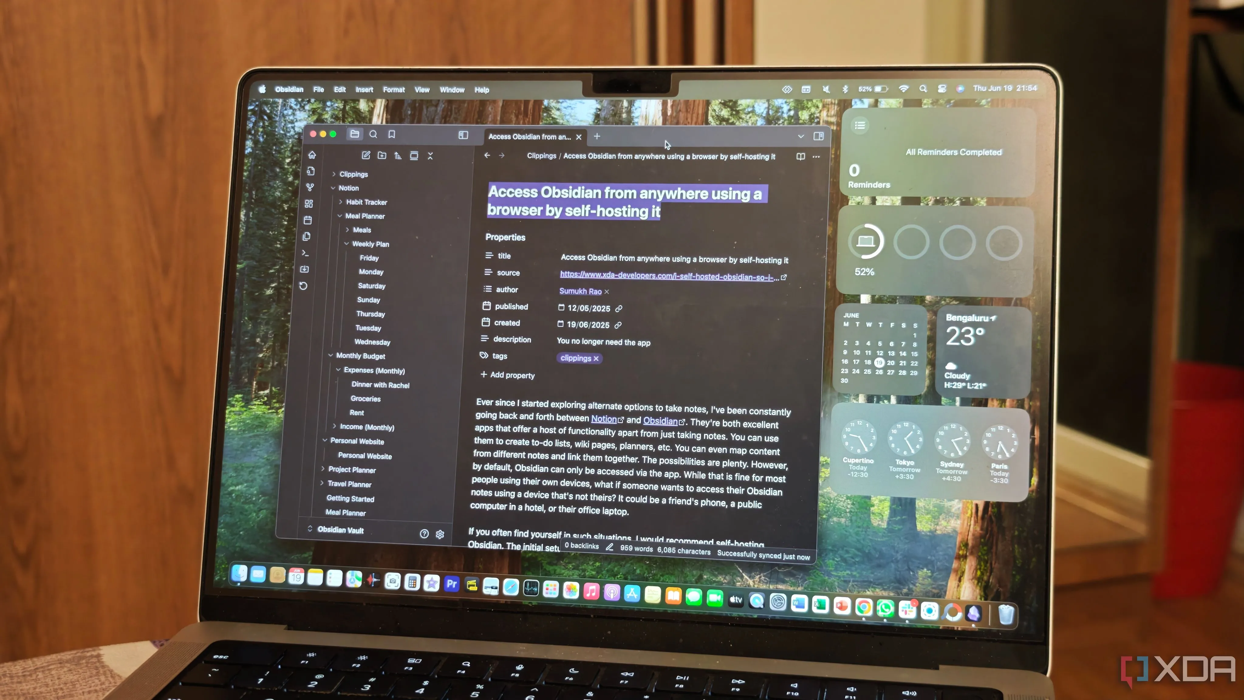 Giao diện phần mềm Obsidian mở trên máy tính Mac, minh họa cho việc tích hợp plugin