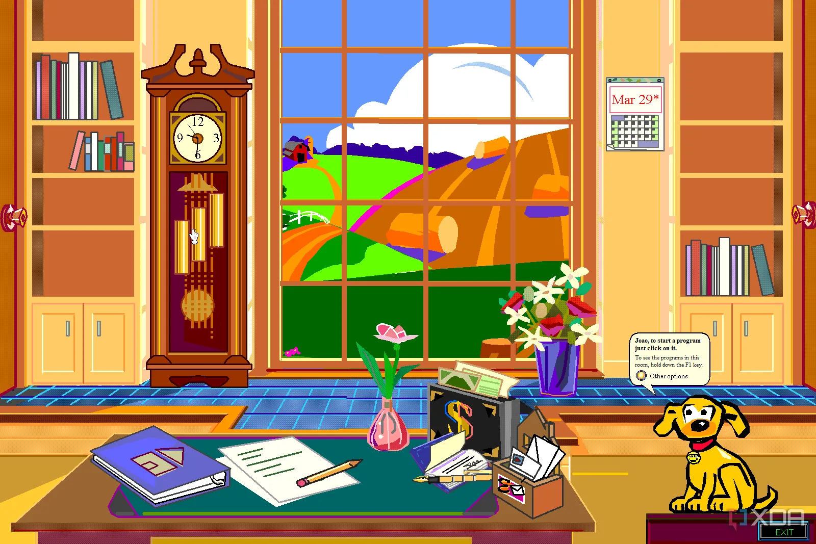 Giao diện phòng học của Microsoft Bob, một ứng dụng đồ họa từ Microsoft cùng thời Clippy