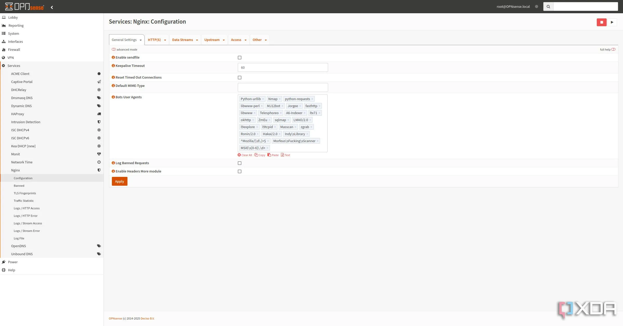 Giao diện quản lý cấu hình Nginx trong OPNsense, thể hiện khả năng định tuyến và tối ưu hóa đa dạng tính năng của reverse proxy.