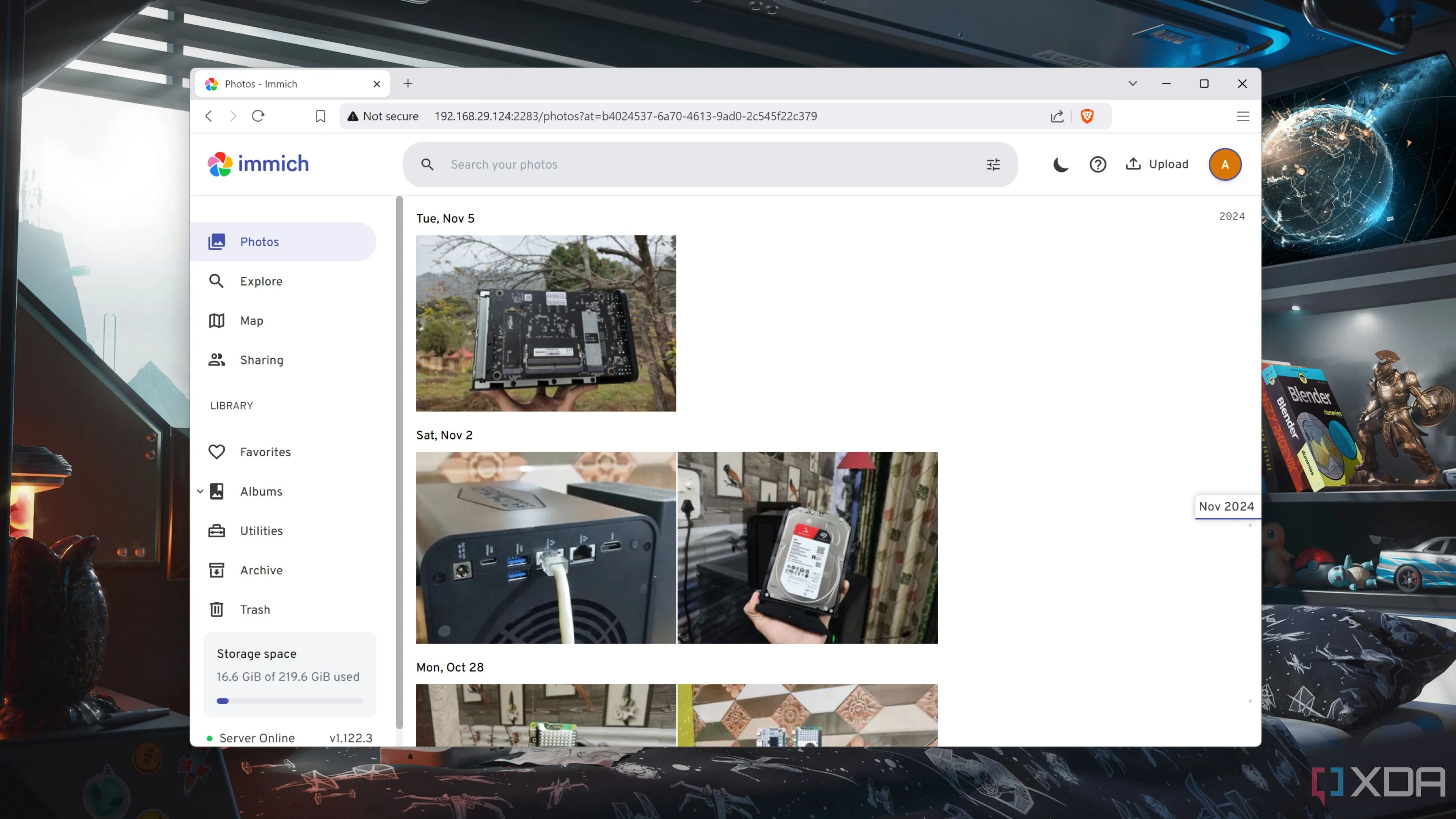 Giao diện quản lý Immich trên máy chủ tự host, thay thế hiệu quả cho Google Photos