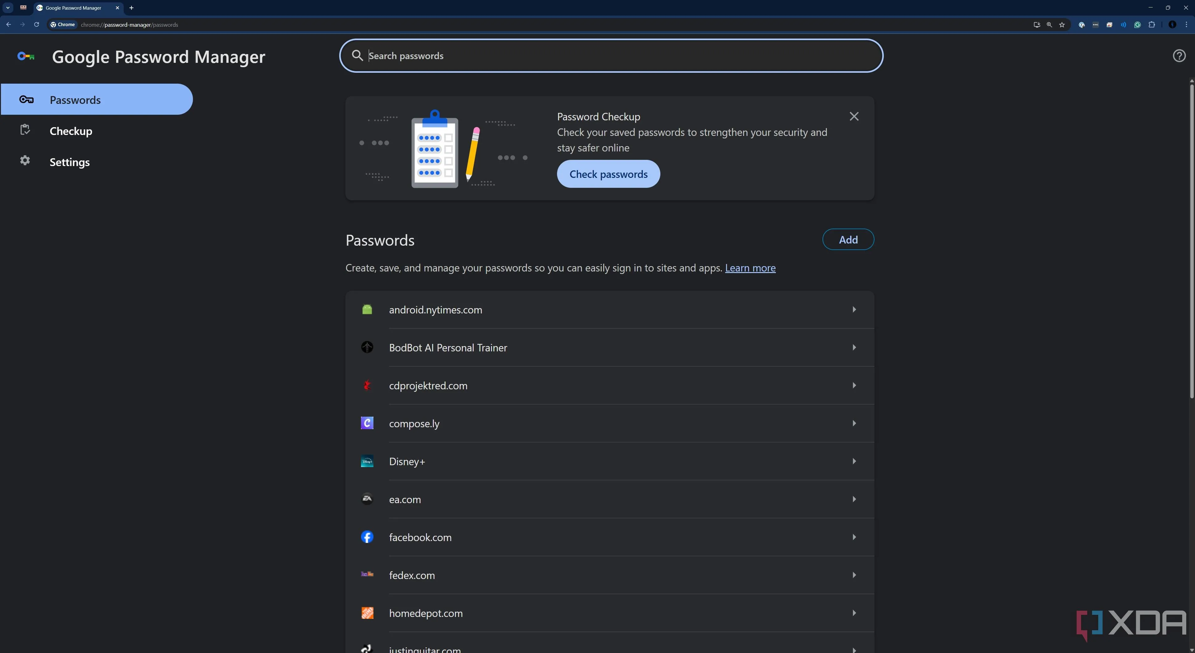 Giao diện quản lý mật khẩu tích hợp của Google Chrome, thể hiện mã hóa cơ bản