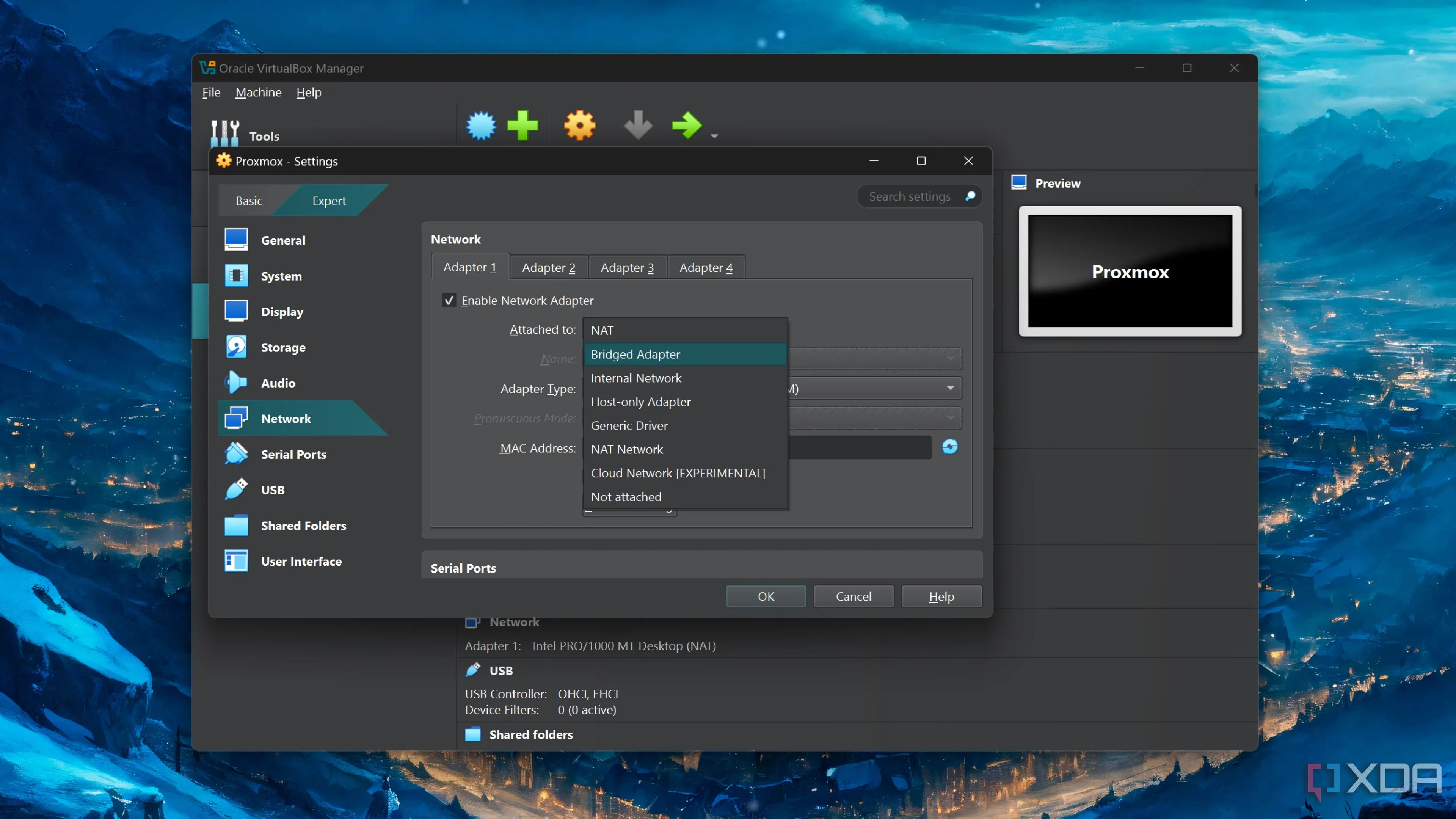 Giao diện quản lý máy ảo với VirtualBox hoặc Proxmox, thể hiện khả năng phân bổ tài nguyên mạng cho các hệ thống ảo