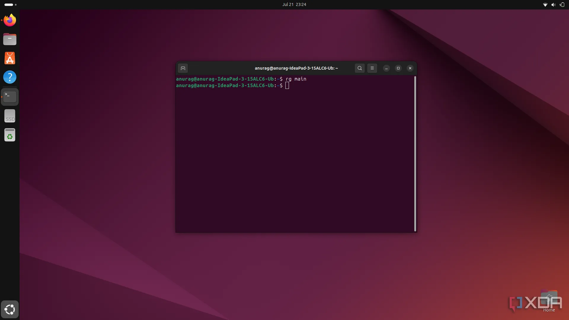 Giao diện Ripgrep trên Ubuntu hiển thị kết quả tìm kiếm với cú pháp được tô sáng