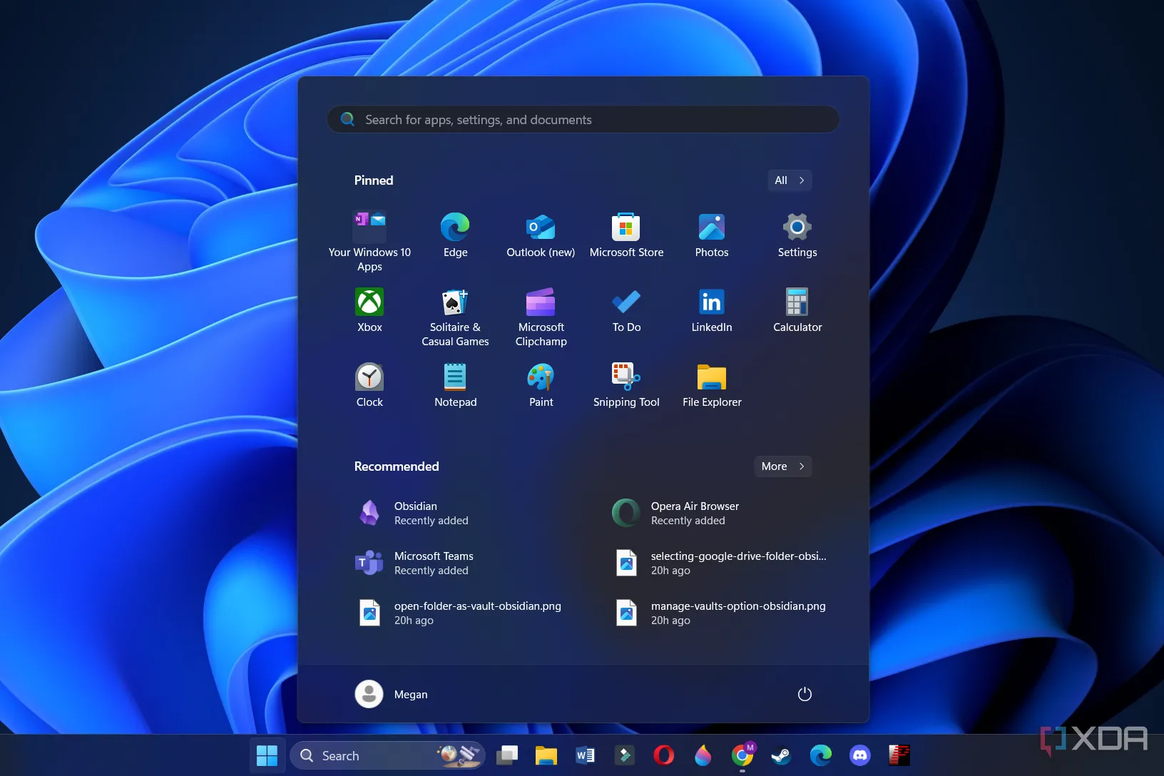 Giao diện Start Menu mặc định trên Windows 11, một trong những yếu tố bị ảnh hưởng bởi quá trình tinh gọn mã nguồn của Microsoft.