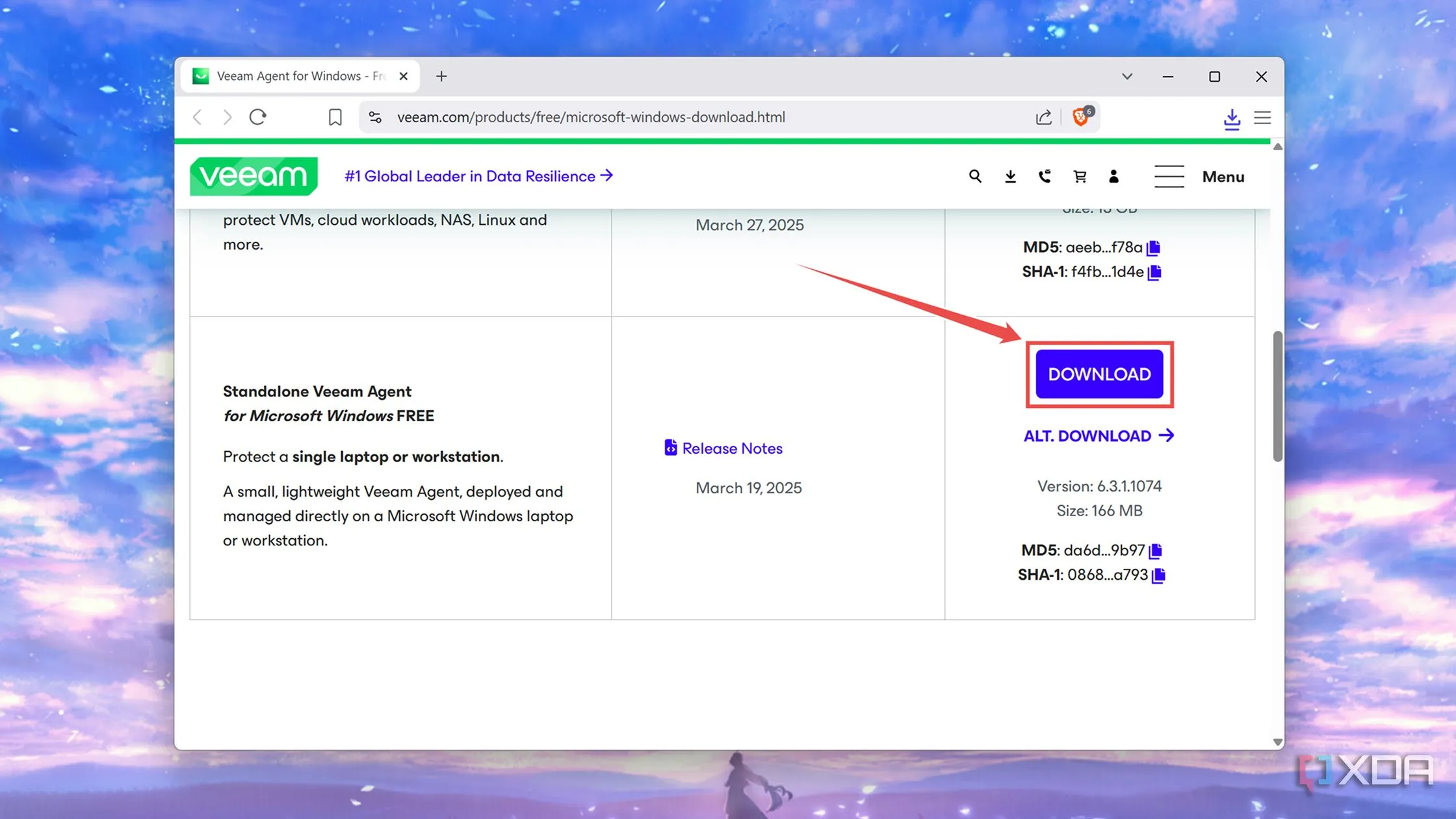 Giao diện tải xuống Veeam Backup Agent từ website chính thức