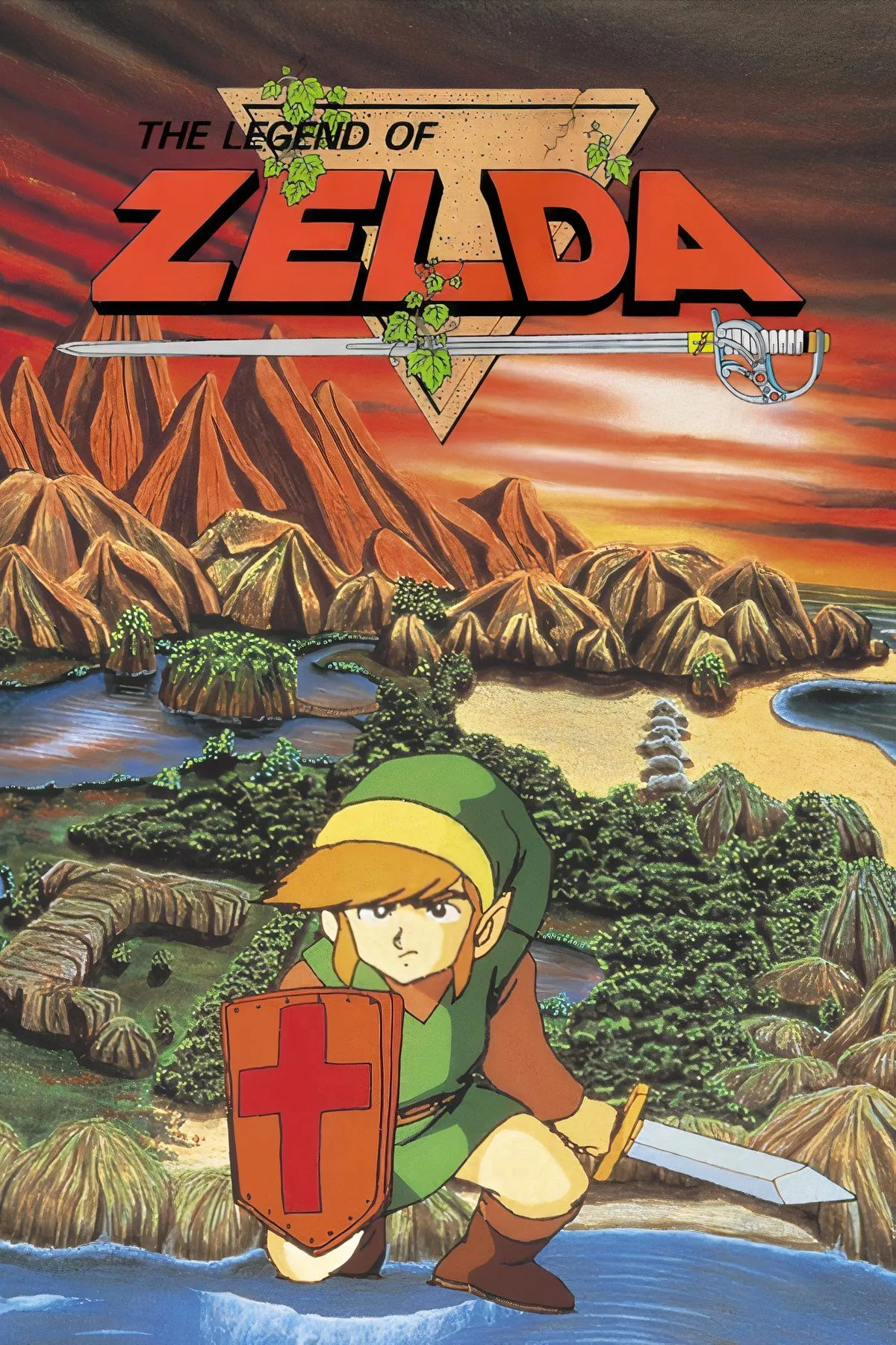 Giao diện The Legend of Zelda bản NES với Link trong thế giới game
