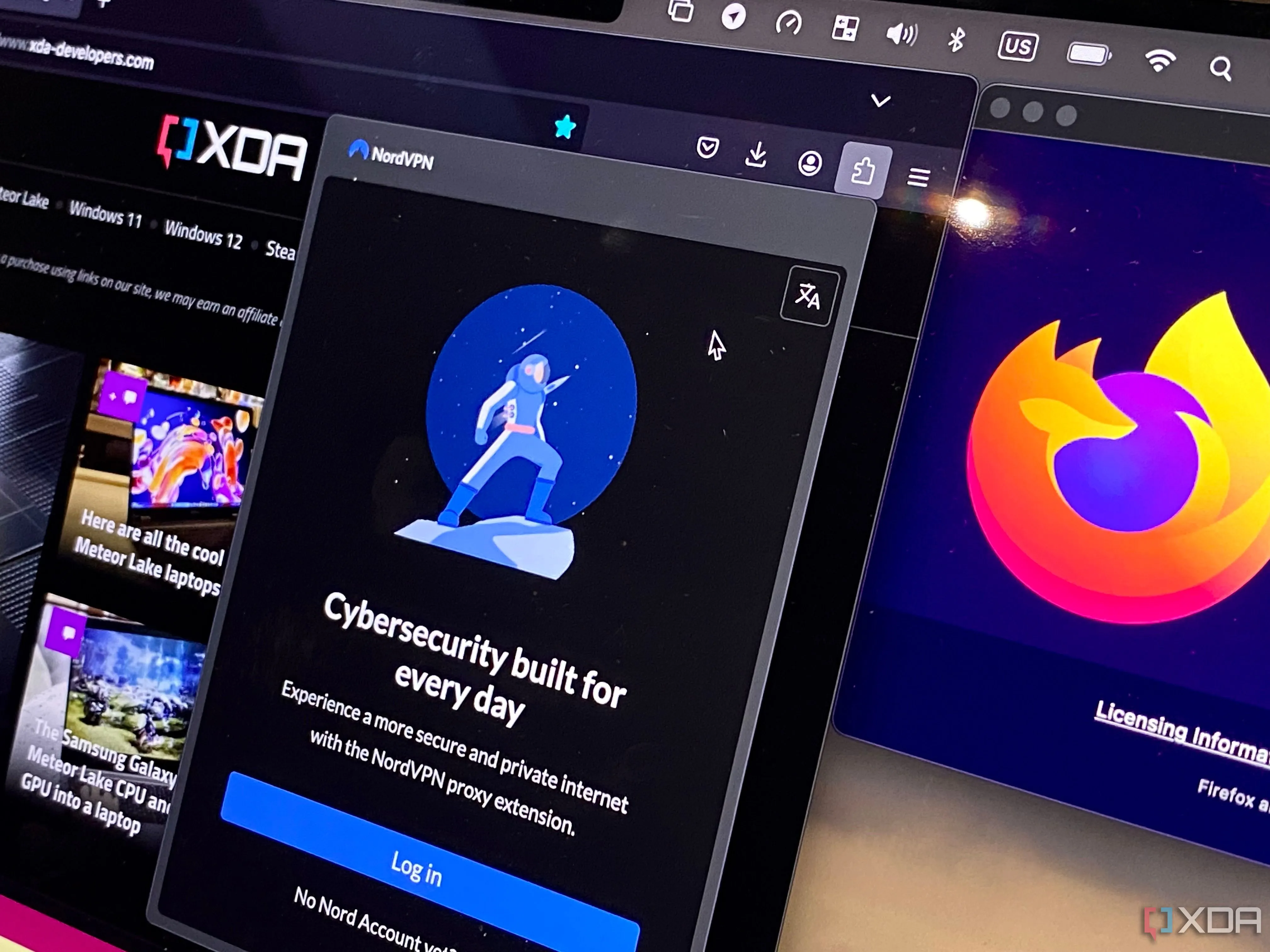 Giao diện tiện ích NordVPN trên trình duyệt Firefox