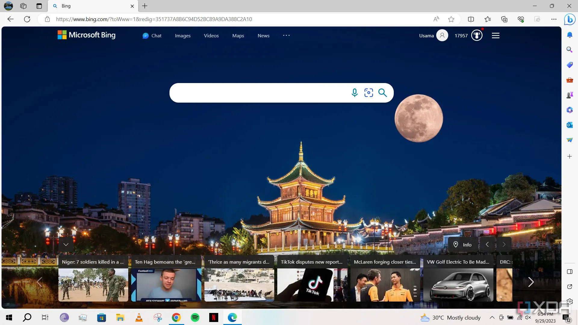 Giao diện tìm kiếm Bing trên trình duyệt Microsoft Edge, thể hiện sự tăng trưởng thị phần