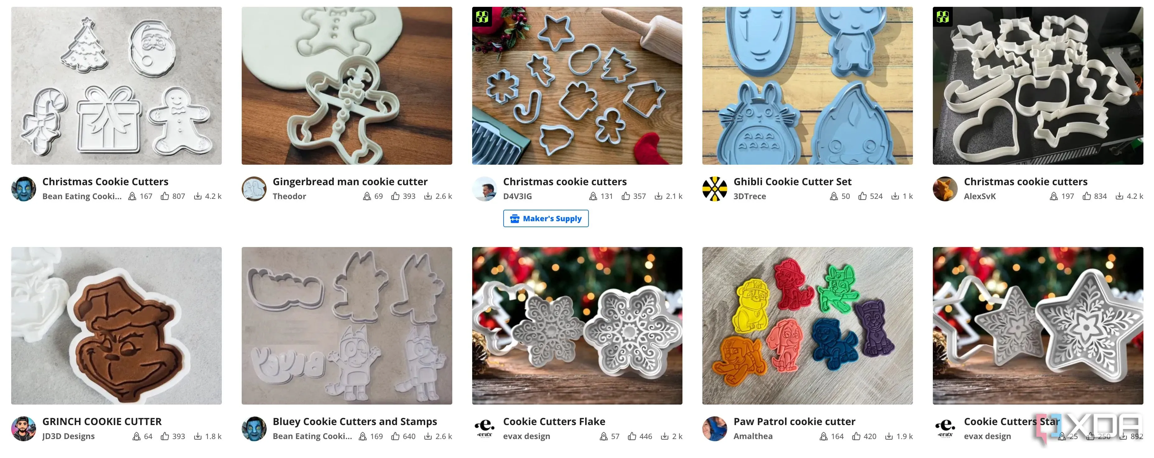 Giao diện tìm kiếm khuôn bánh cookie trên MakerWorld, thể hiện sự đa dạng của các thiết kế khuôn in 3D.