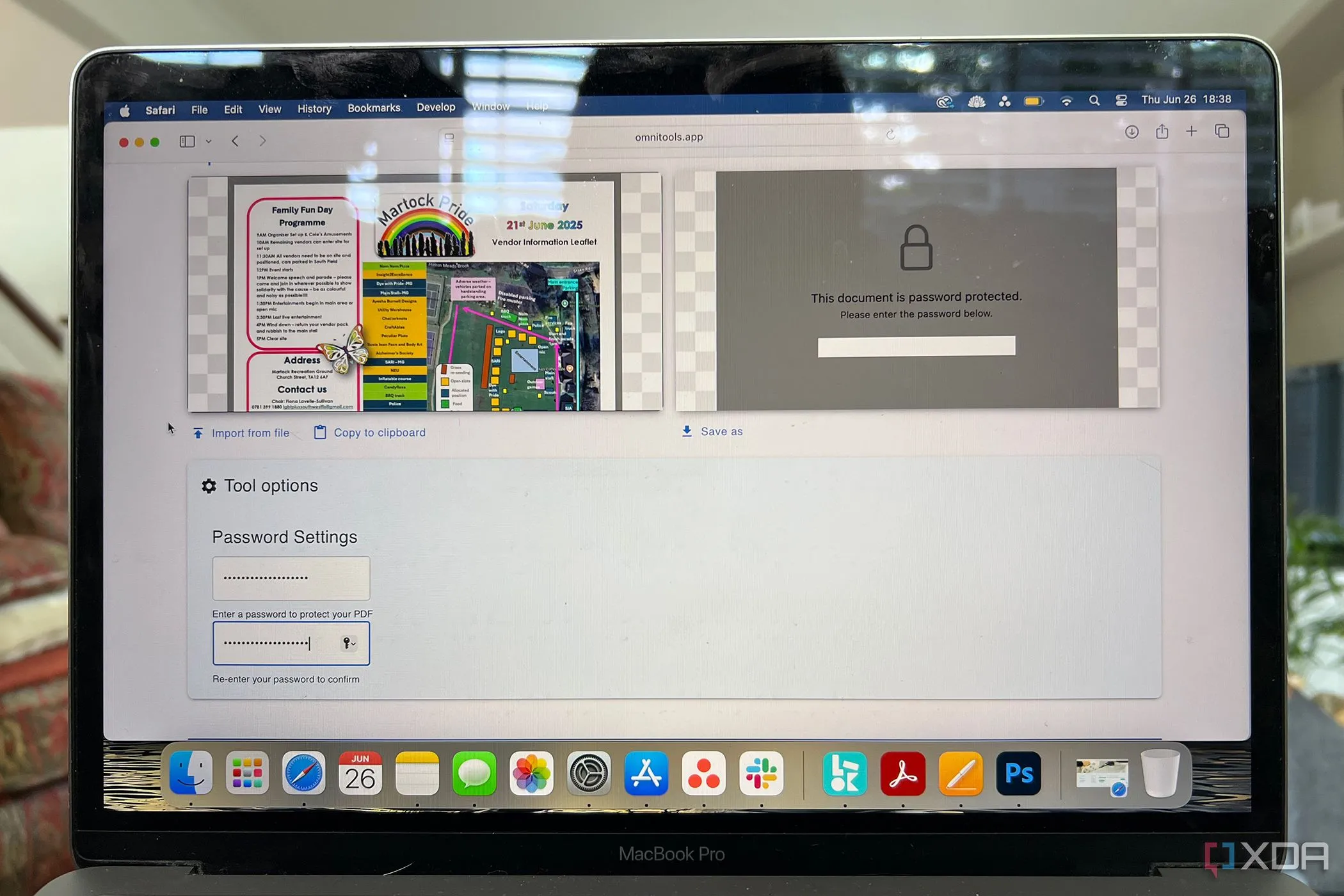 Giao diện tính năng bảo vệ tệp PDF bằng mật khẩu trên Omni Tools