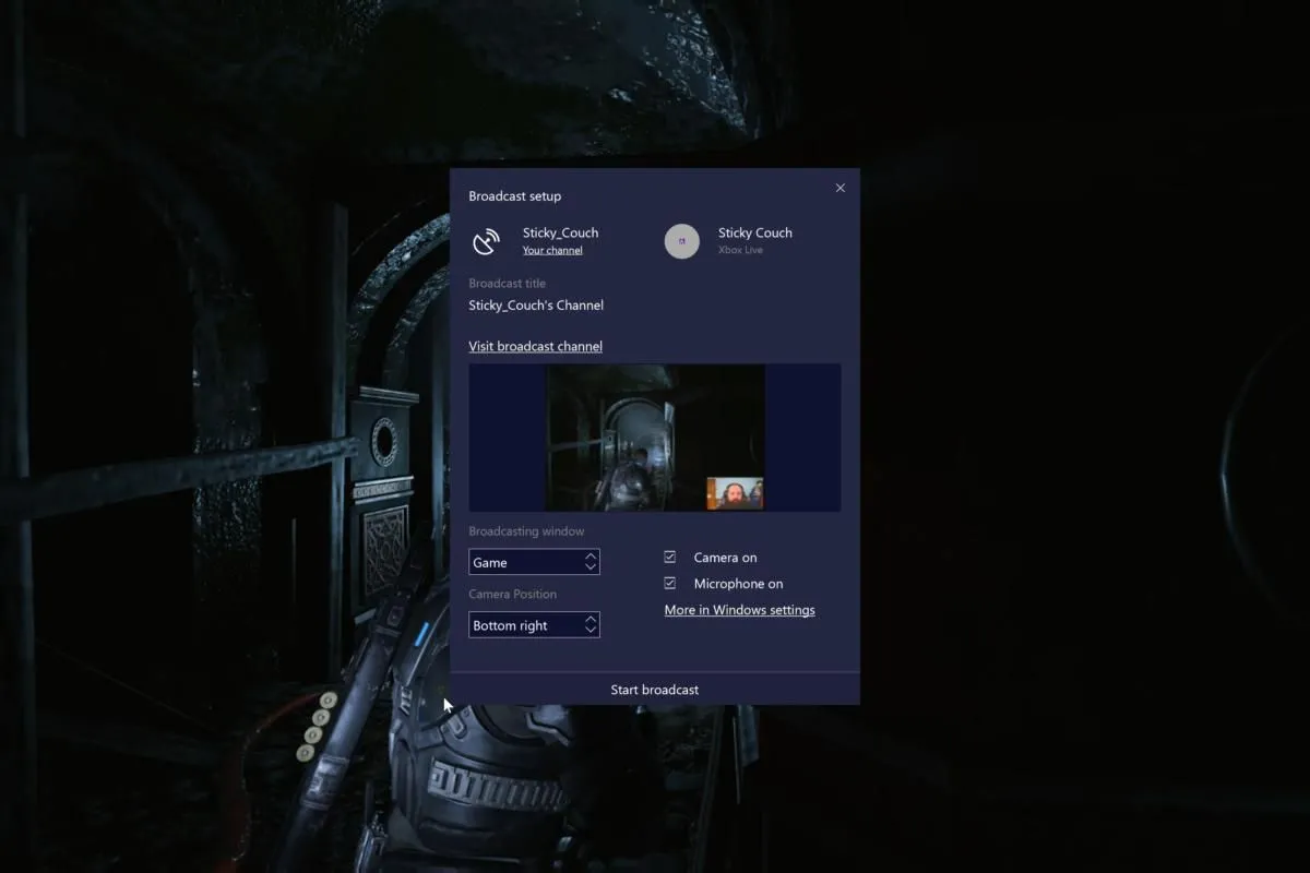 Giao diện tính năng Beam (Mixer) tích hợp live stream trên Windows 10
