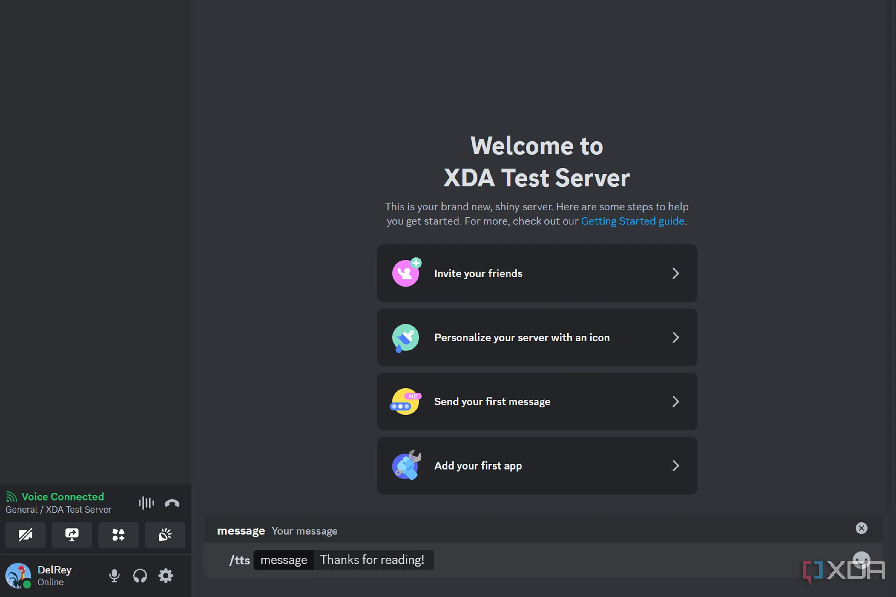 Giao diện tính năng chuyển văn bản thành giọng nói (Text-to-Speech) trên Discord