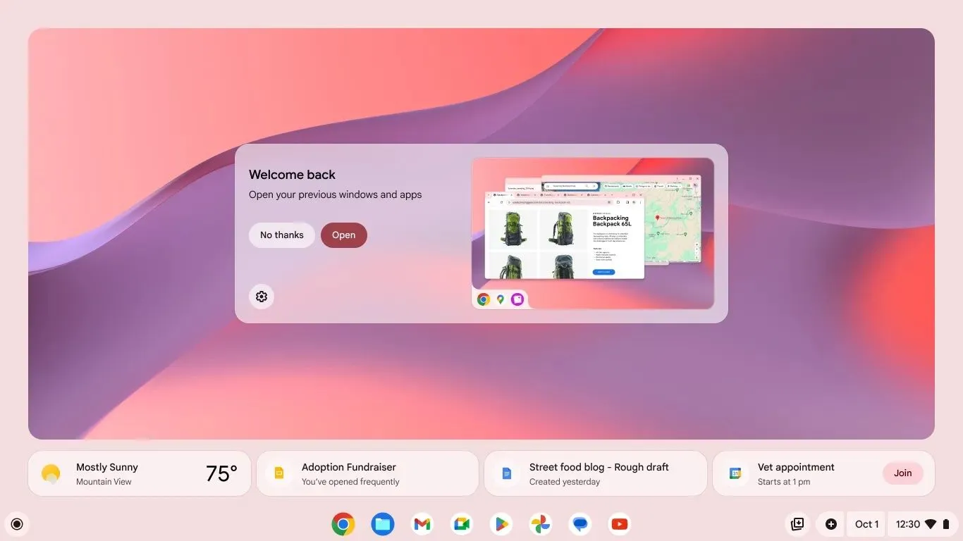Giao diện tính năng Welcome Recap trên hệ điều hành ChromeOS