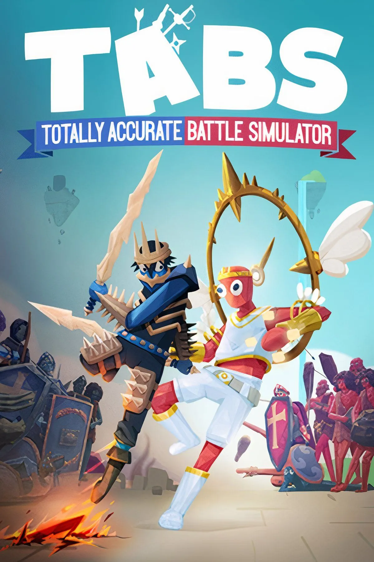 Giao diện trận chiến hỗn loạn trong Totally Accurate Battle Simulator với các đơn vị quân ngộ nghĩnh