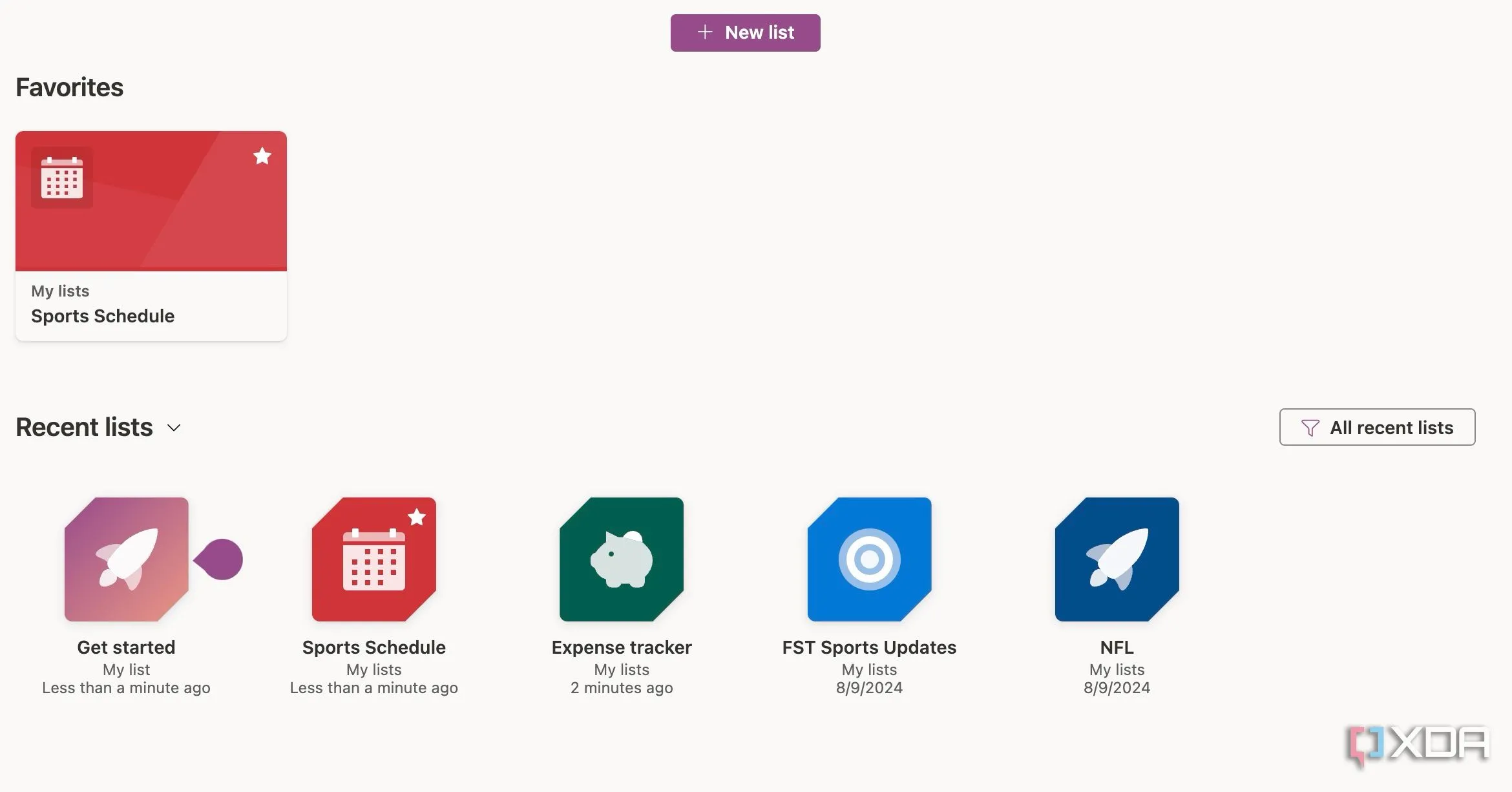 Giao diện trang chủ Microsoft Lists khi đăng nhập