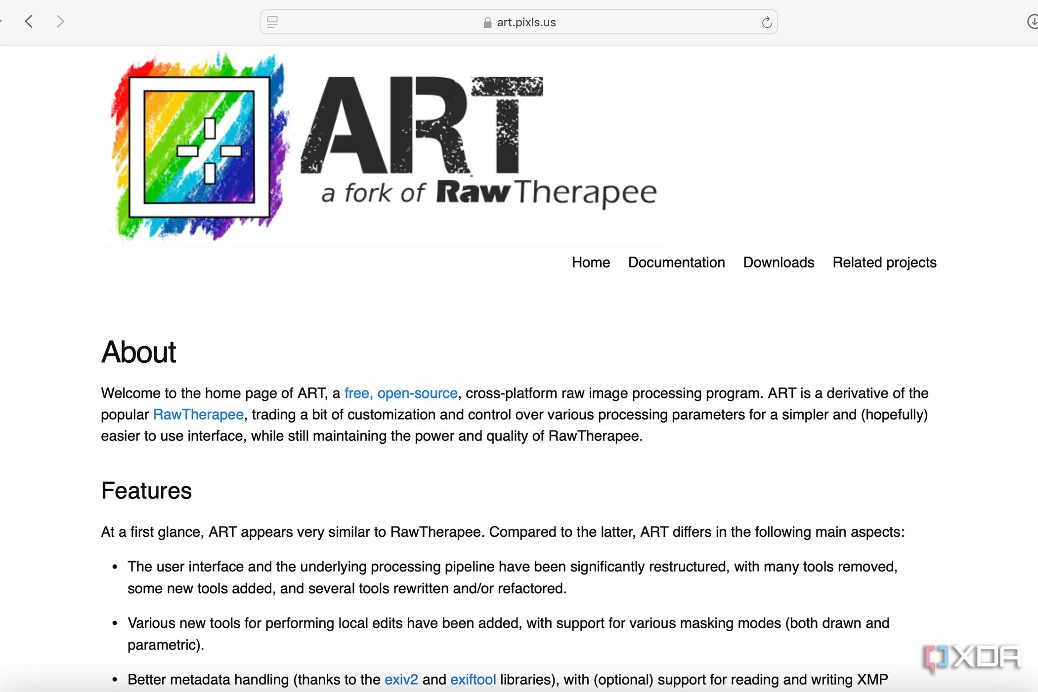 Giao diện trang chủ phần mềm ART, một bản fork của Raw Therapee