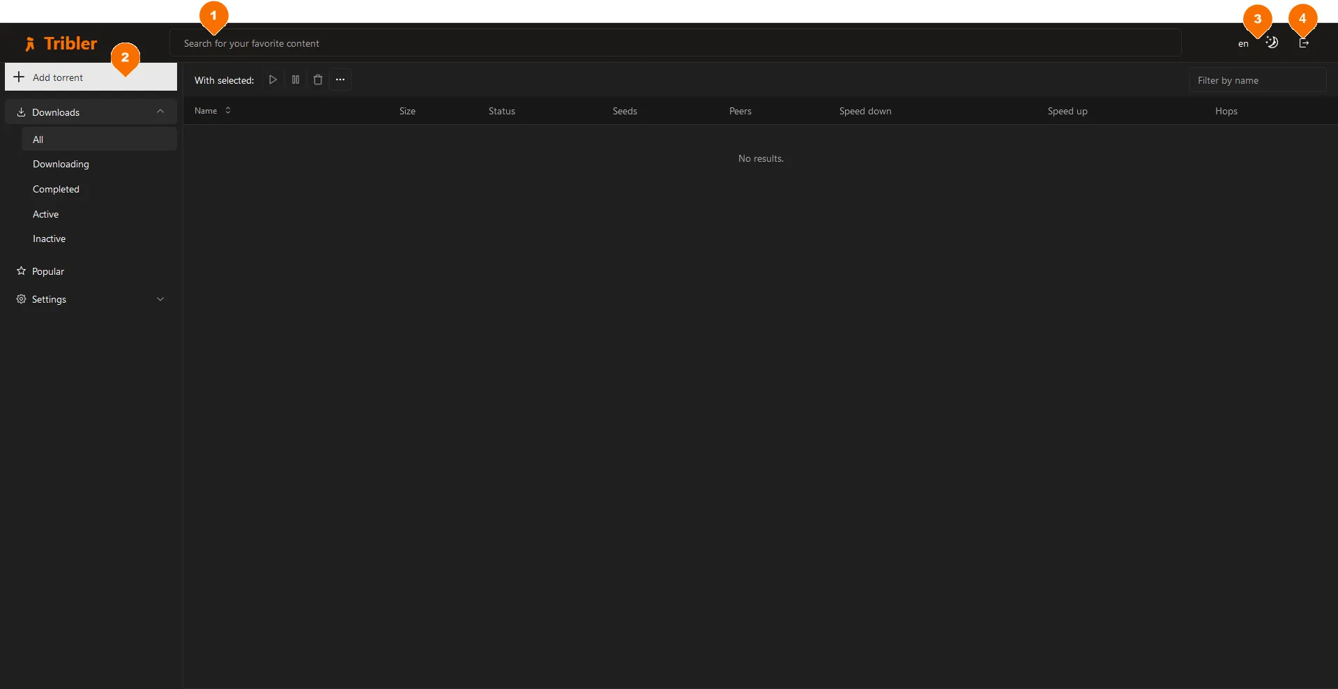 Giao diện trang chủ Tribler, một client torrent phi tập trung và ẩn danh với hệ thống định tuyến onion