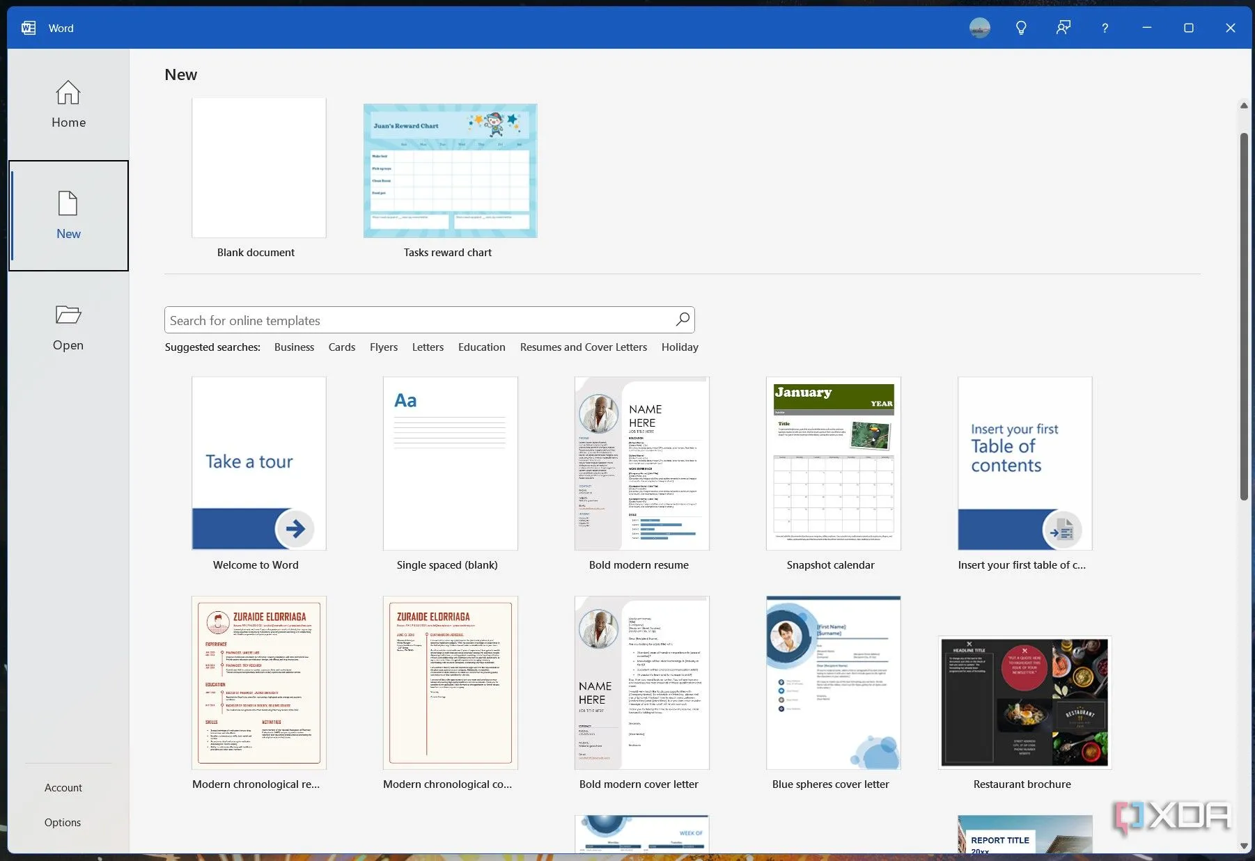 Giao diện trang mẫu tài liệu trong Microsoft Word, thể hiện sự phụ thuộc vào các template chuyên biệt trong môi trường làm việc
